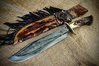 Delta:Hand Made Carbon steel Fixed Blade Forging Bowie knife - with Original Stag Horn Handle - fixed blade knife - bowie knife - hunting knife - knife with sheath
