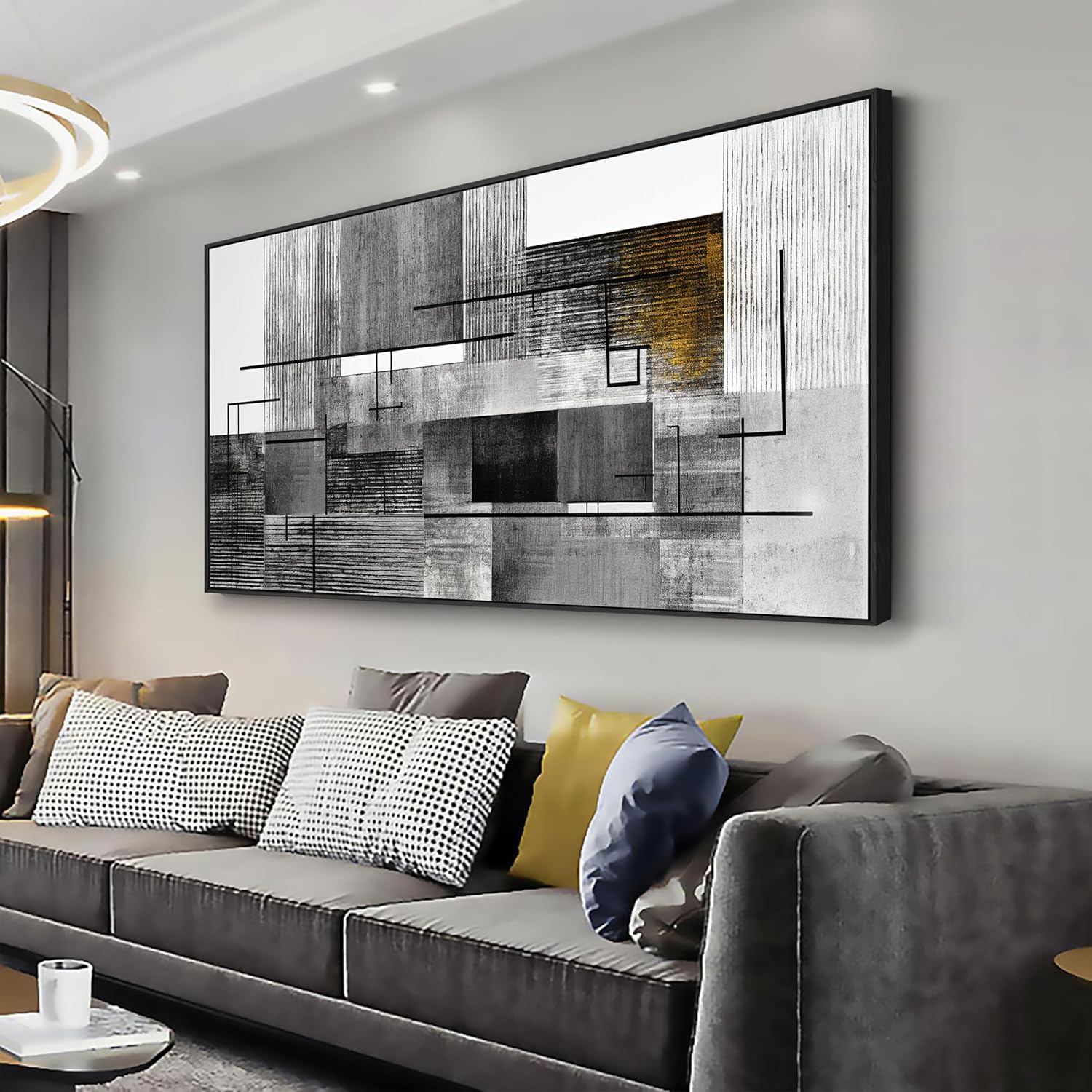 Black Abstract Wall Art Decor Modern Wall Decor Grey Canvas Wall Decoration Painting Black And White Artwork for Bedroom Home Office Dining Room Decoration 20" x 40" Framed Pictures 40L" x 20W" Grey