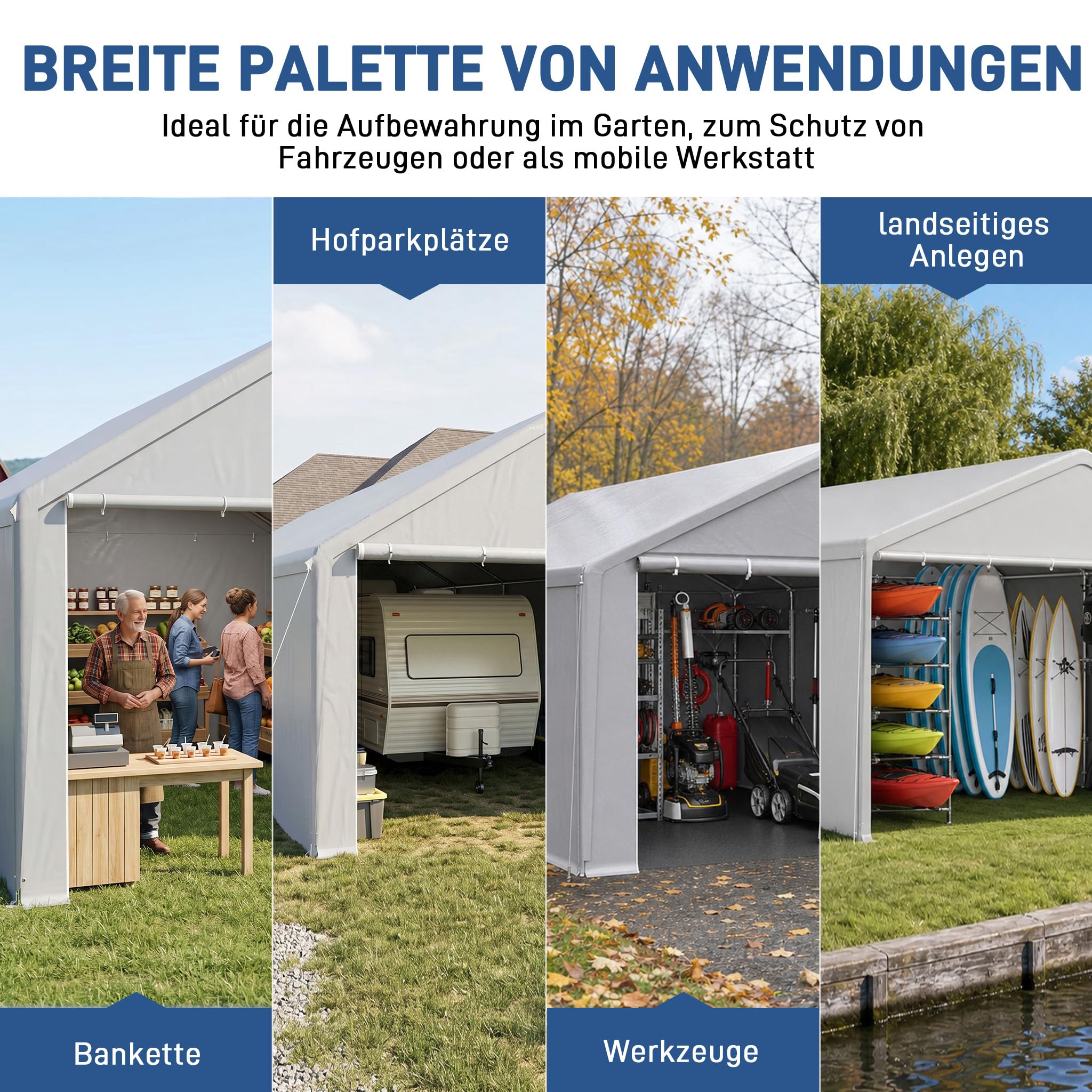 XMTECH Tente de garage, abri de voiture, 4 x 6 m, résistante aux UV et au soleil, avec portes, tente de pâturage, tente de stockage, abri de voiture, pour SUV, bateau, camion, cargaison, événements en