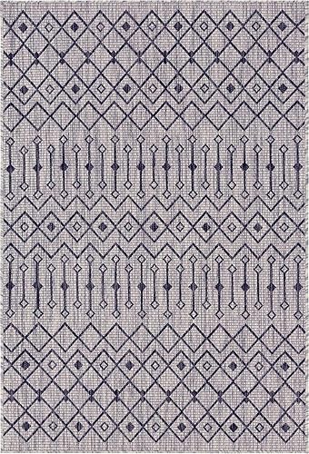 Vista 762 de Unique Loom Alfombra Colección enrejado Marroquí Celosía Transicional Interior y Exterior, Polipropileno Gris carbón/natural