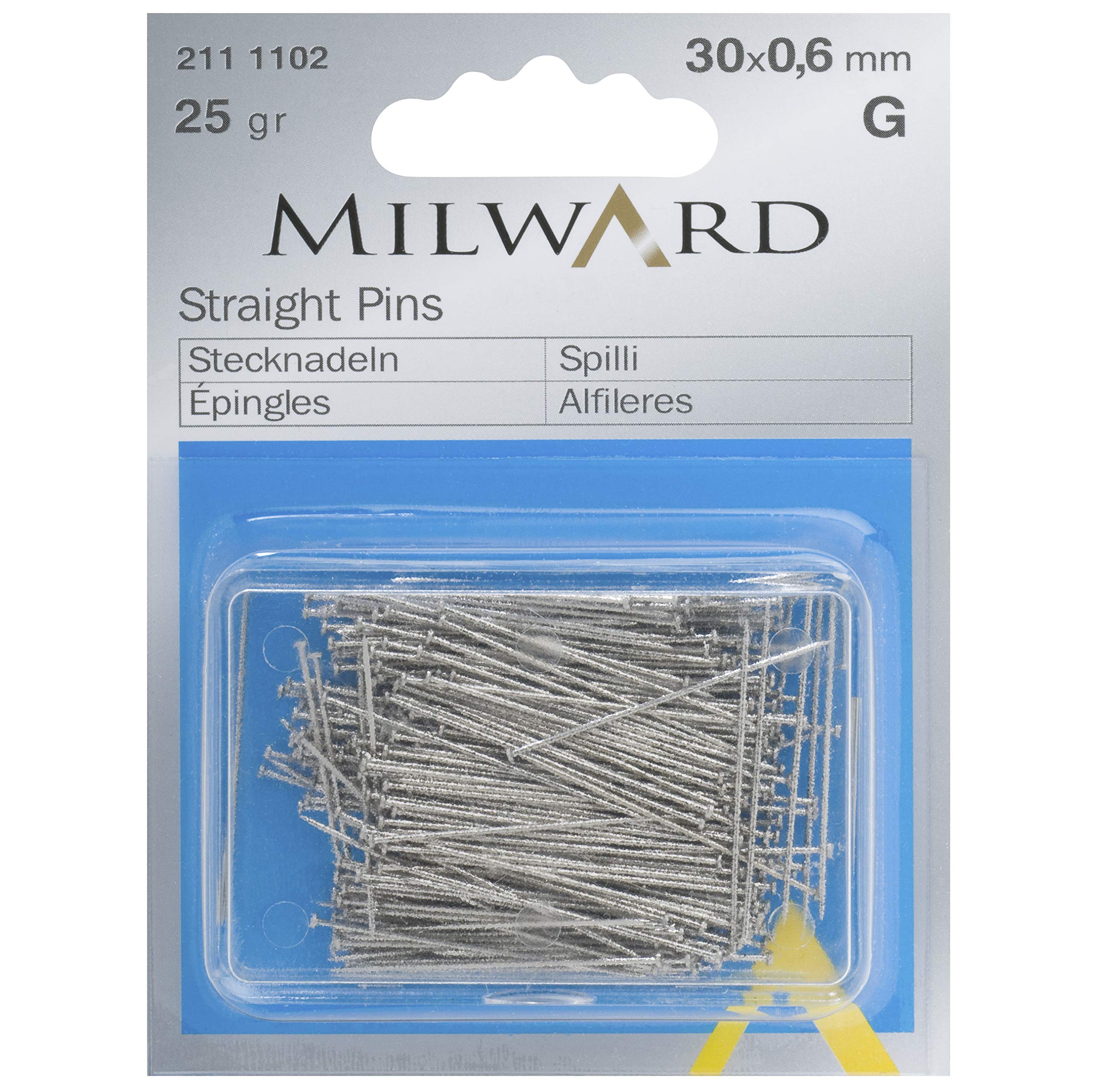 MILWARD Straight Sewing Pins, Hardened Tempered Steel, Silver, 30mm, 25g