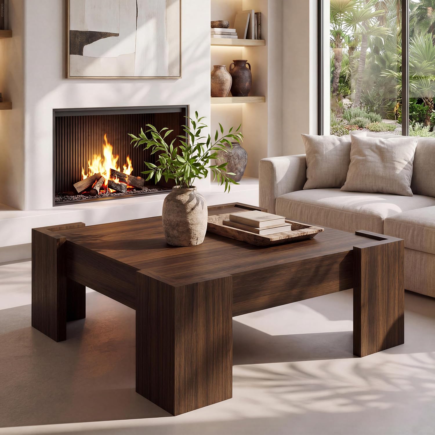 Walnut Coffee Tables for Living Room, 33.5" Center Table Square