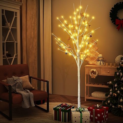 Miniatura 3 de Recaceik Árbol de abedul iluminado de 4 pies 5 pies y 6 pies árbol de abedul artificial con luz de flores paquete de 3 para Navidad Halloween fiesta