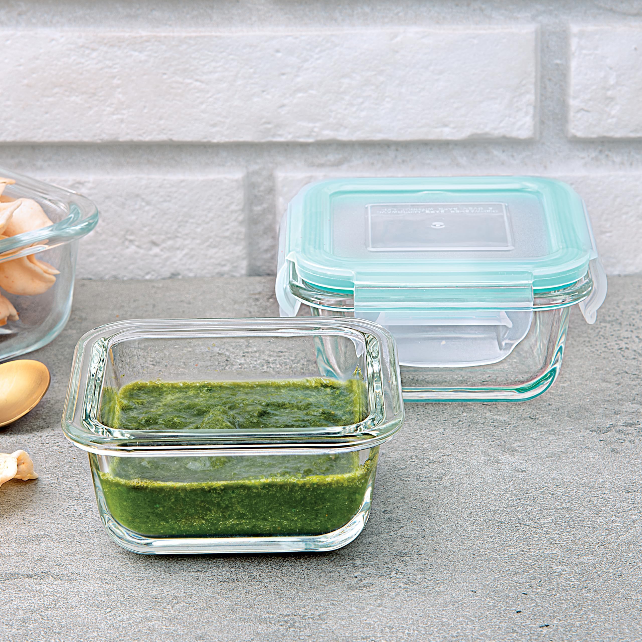 La Opala Cook Serve Store 100% Borosilicate Glass Storage Container | Clip N Store with Air-Tight Snap Lid | Square 150 ml | Microwave & Oven Proof | Dishwasher & Freezer Proof | Transparent
