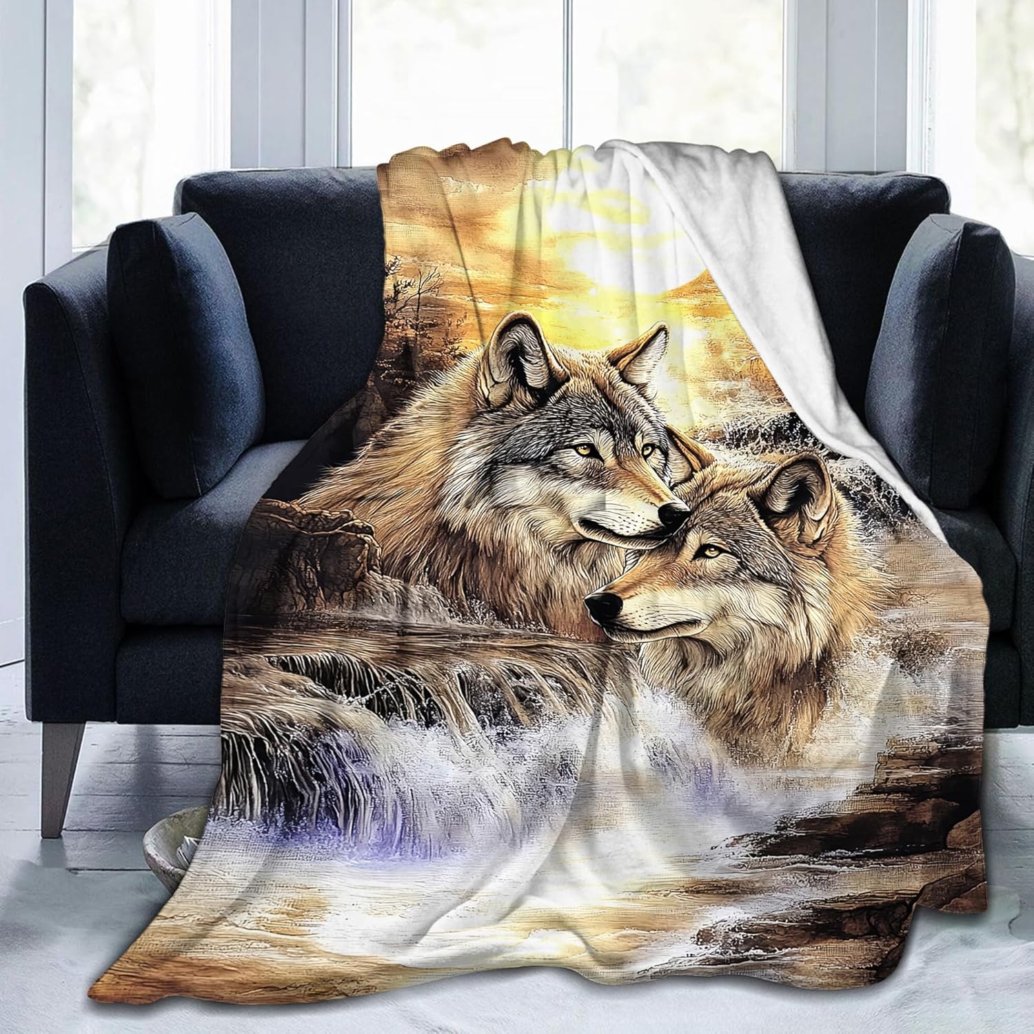 Wolf Blanket for Women Men, Super Soft Vintage Rustic Jungle Animal Wolf Stuff Blanket Gifts for Adults Wife Husband, Warm Cozy Fuzzy Plush Fleece Flannel Throw Blankets 60"x50" for Sofa Couch Bedding