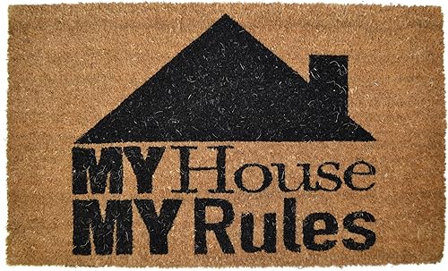 Tapete con respaldo de PVC, diseño My House My Rules, 18 x 30 pulgadas