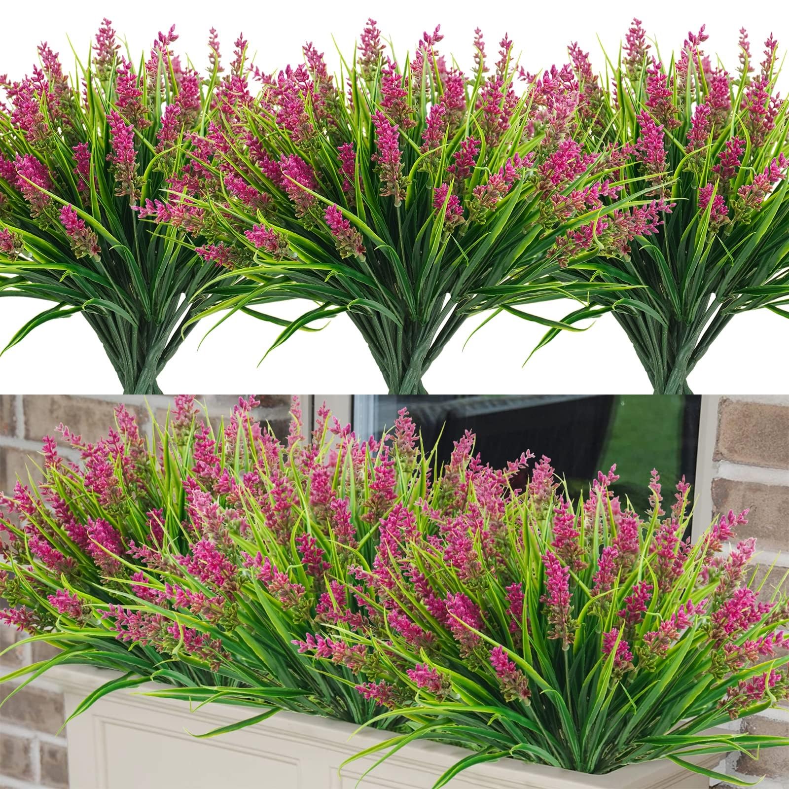 THE WHITE SHOP 24 Bundles Artificial Grass Fake Plants, Outdoor Fake Monkey Grass Greenery UV Resistant Faux Plastic Shrubs Arrangement for Patio Garden Porch Home Window Hanging Planter Decor (Color