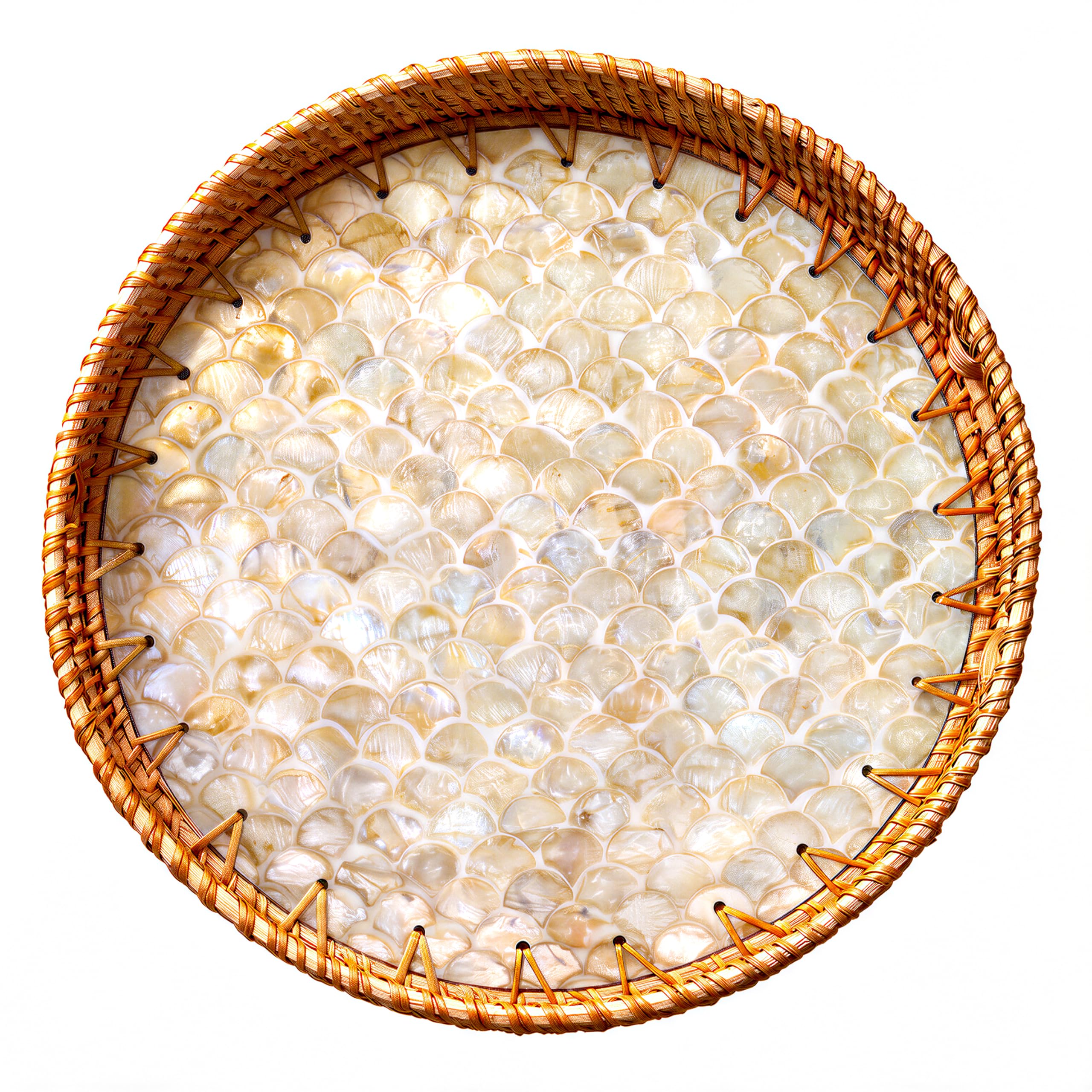 JUNGLE CULTURE® Wicker Tray Round 30cm • Mother of Pearl • Cascade Light — image 1