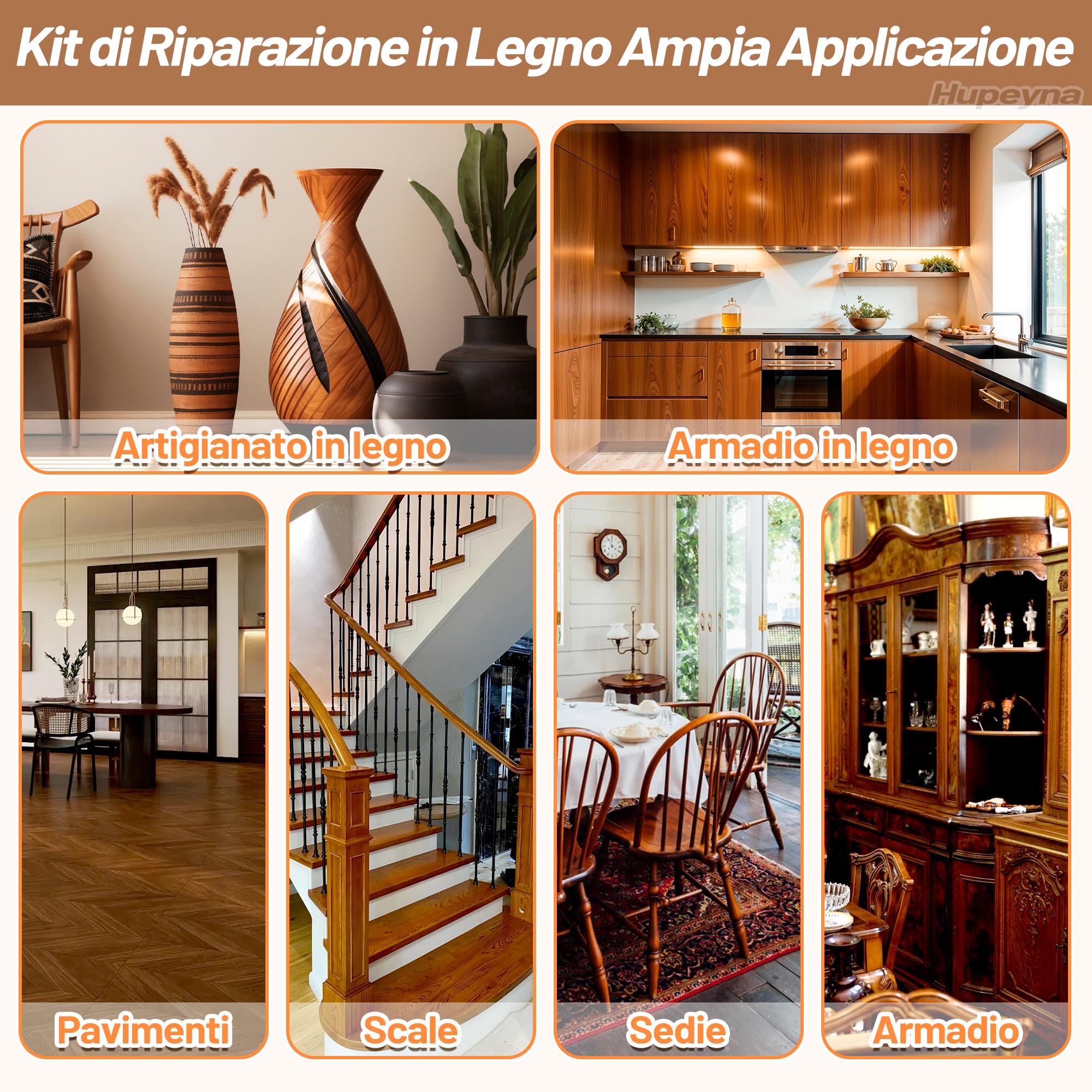 Kit di Riparazione per Legno, Grande Capacità Kit di Riparazione per Mobili in Legno, Stucco per Legno - Riparare di Graffi, Crepe, Buchi, Scolorimento per Pavimenti, Riparazione Legno Mobili
