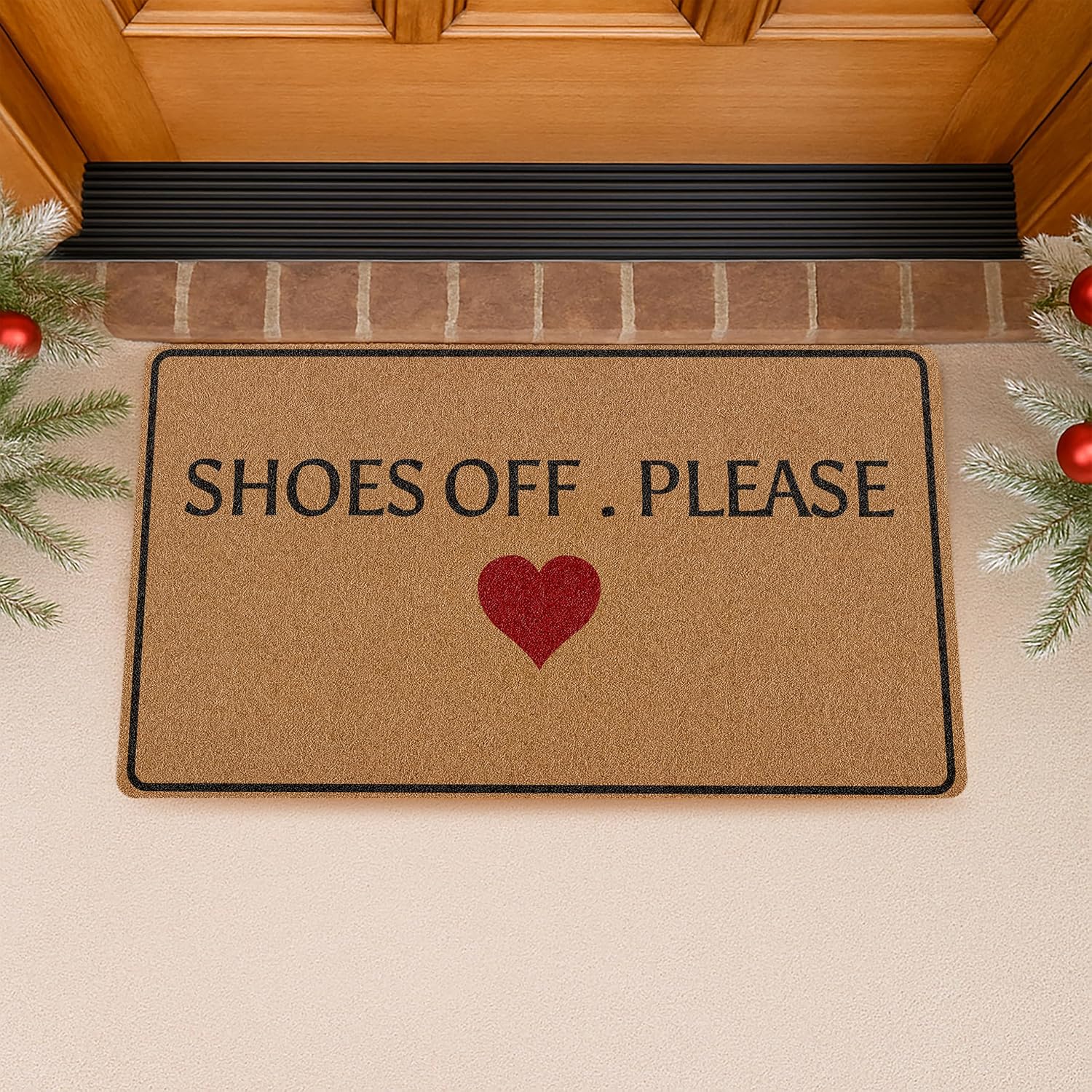 Shoes Off Please Door Mat, Cute Welcome Front Door Mat Indoor Outdoor Entrance, Rustic Artificial Coir Remove Your Shoes Doormat Rugs for Porch Entry Patio Kitchen Decor 30x17in