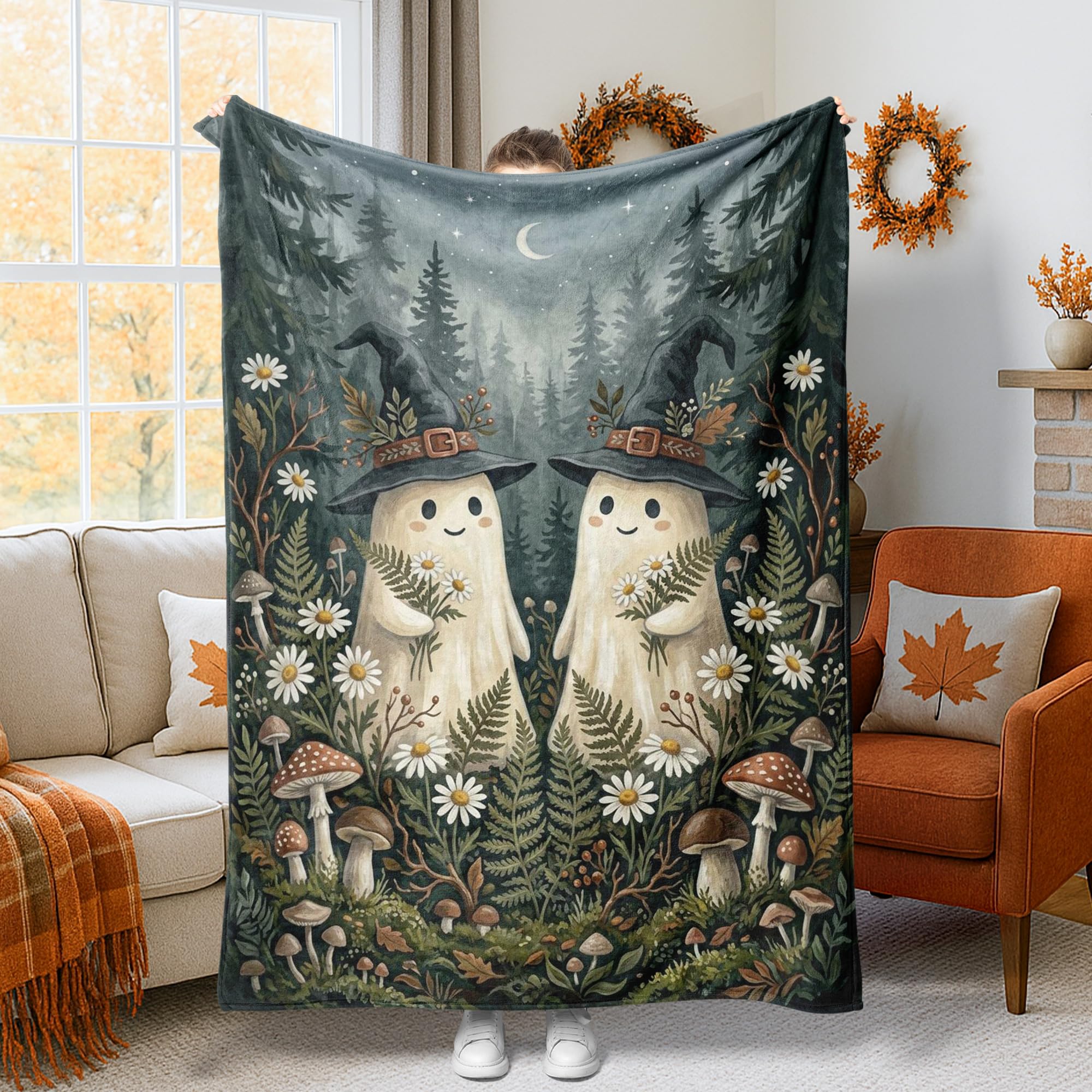 Manta de fantasmas y margaritas suave de 60x80 pulgadas ideal para regalar en otoño