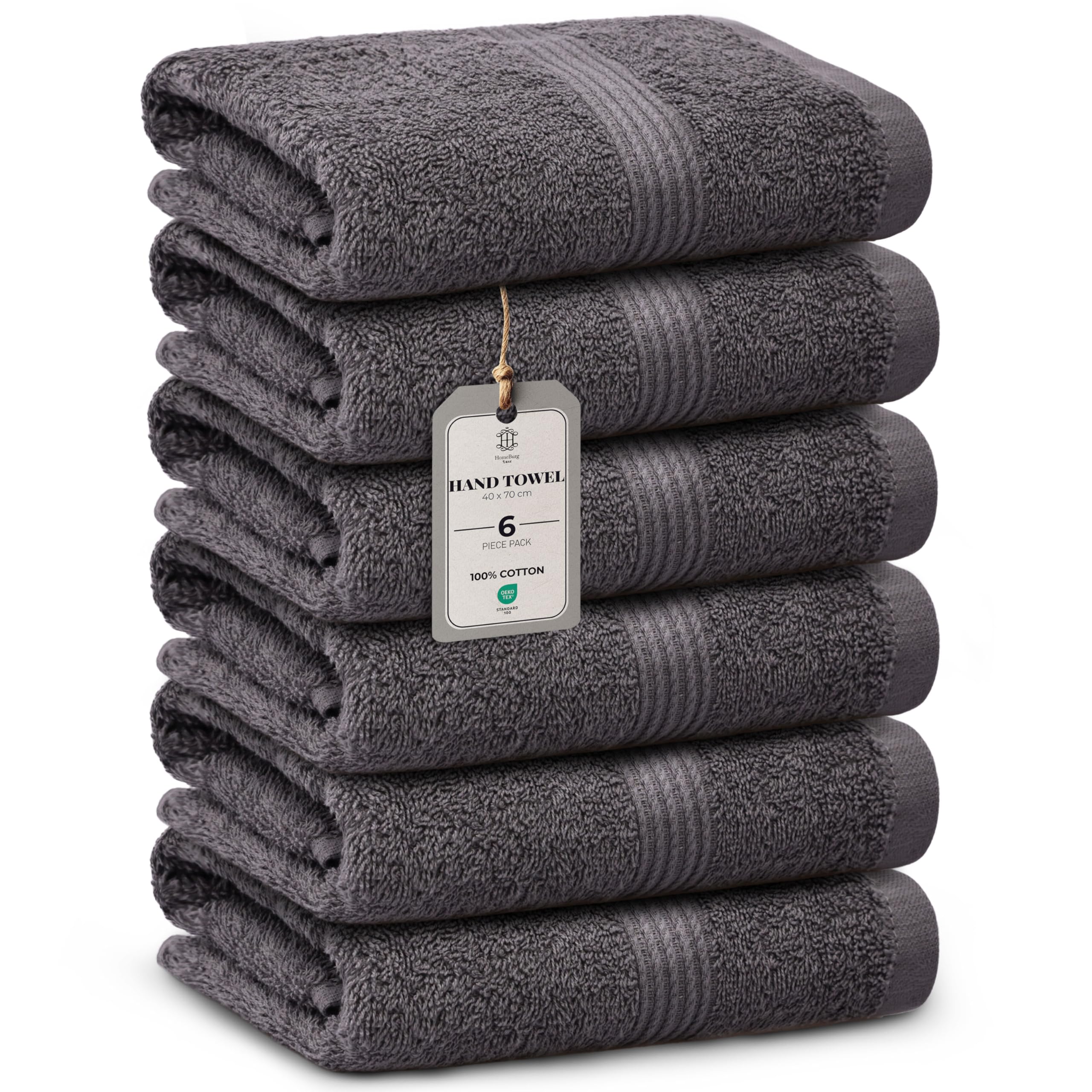 HomeBurg Luxe 6-Piece Towel Set โ Soft & Absorbent Cotton, Quick-Drying, Easy Care, 40 x 70 cm, Dark Grey