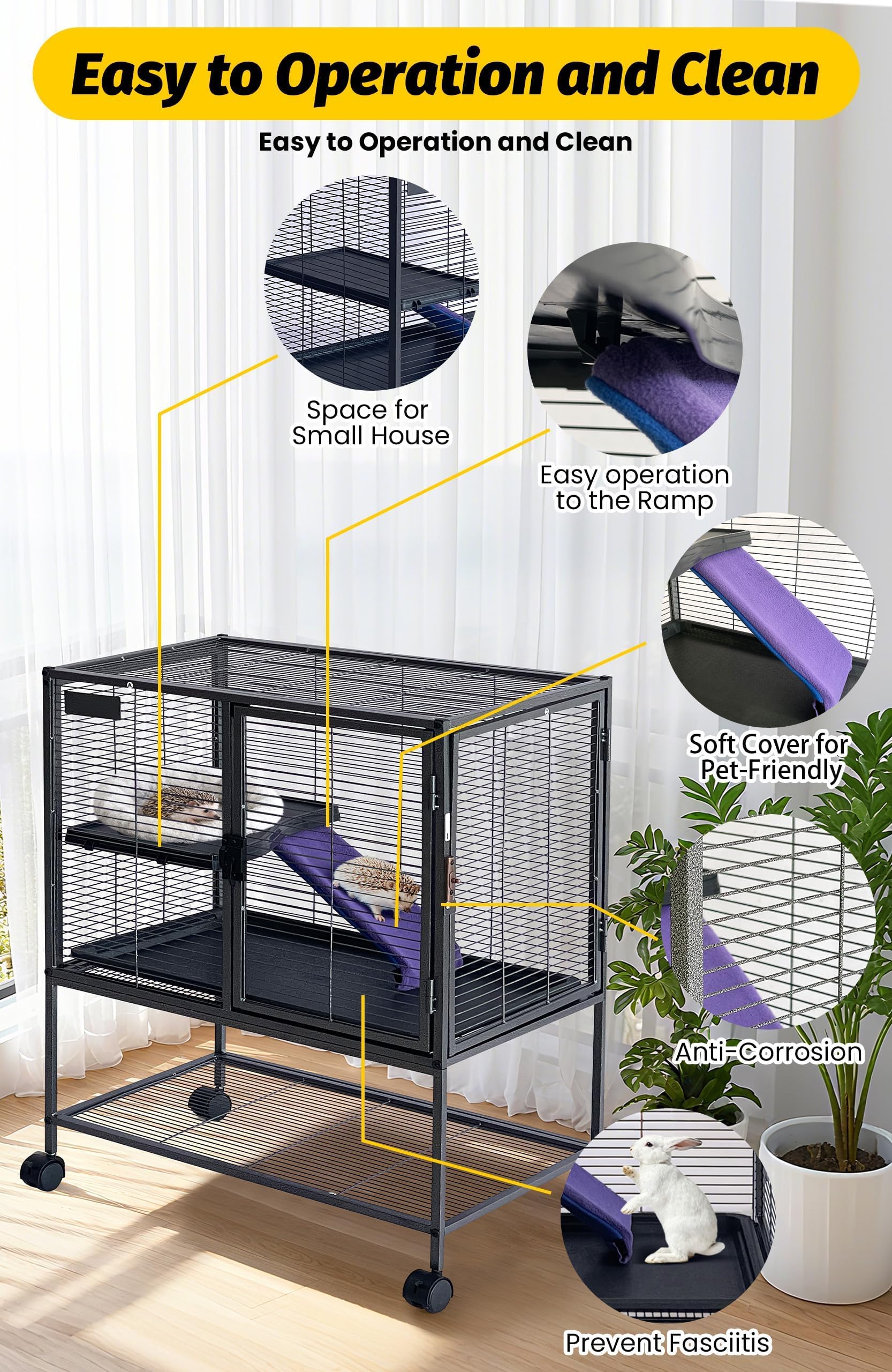 Kleintierkäfig aus Metall 3 Ebenen Großer Mehrstöckiger | Hamsterkäfig Kaninchenstall Meerschweinchenkäfig Abschließbar Rollen Stauraum Herausnehmbare Rampe Schale Leicht Reinigen