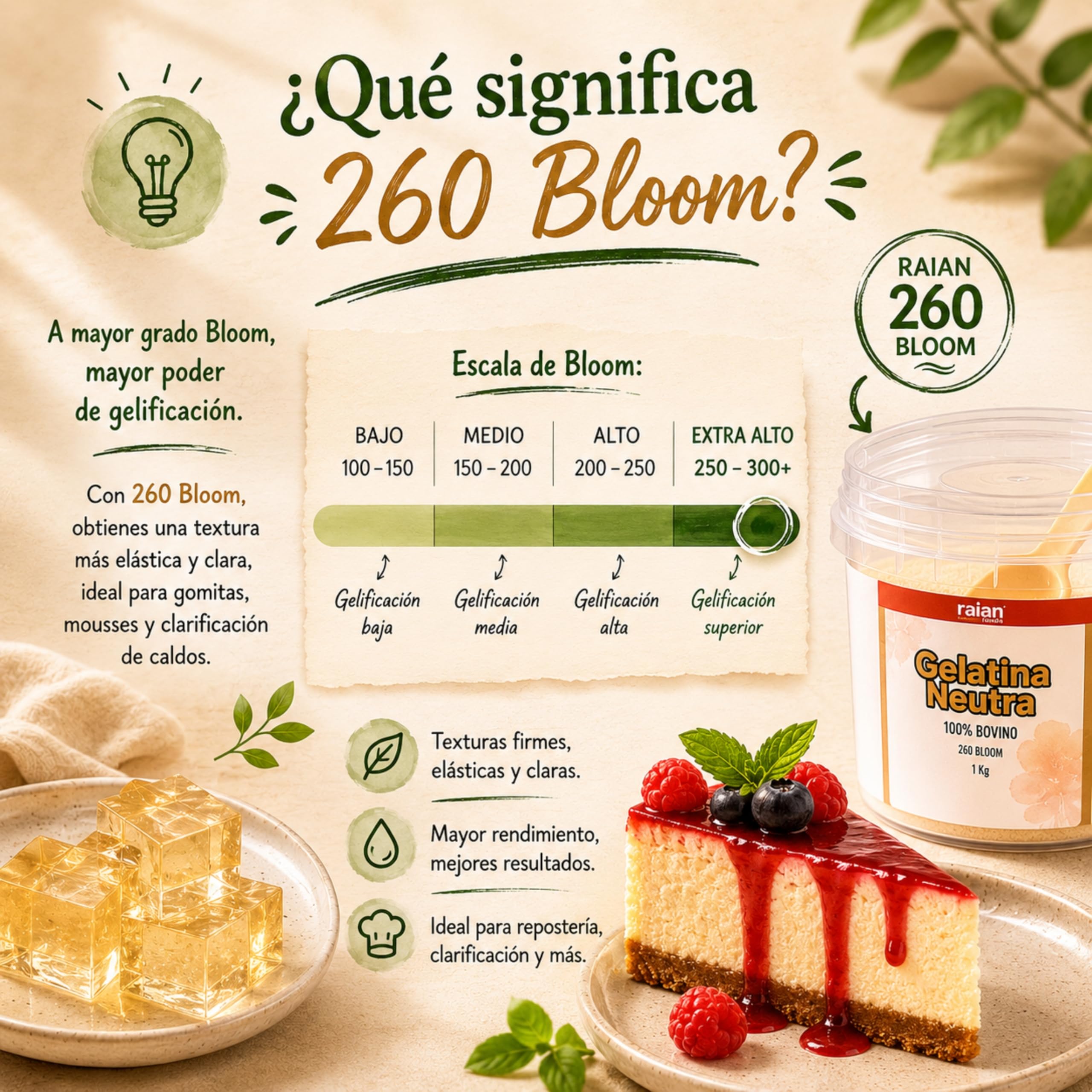 RAIAN FOODS® Gelatina Neutra en Polvo 100% Bovino 1kg 260 BLOOM Halal + Dosificador 30 ml + QR con Recetario y Contenido Exclusivo | Sin Sabor para Repostería y Cocina, Sin Azúcar, Sin Lactosa