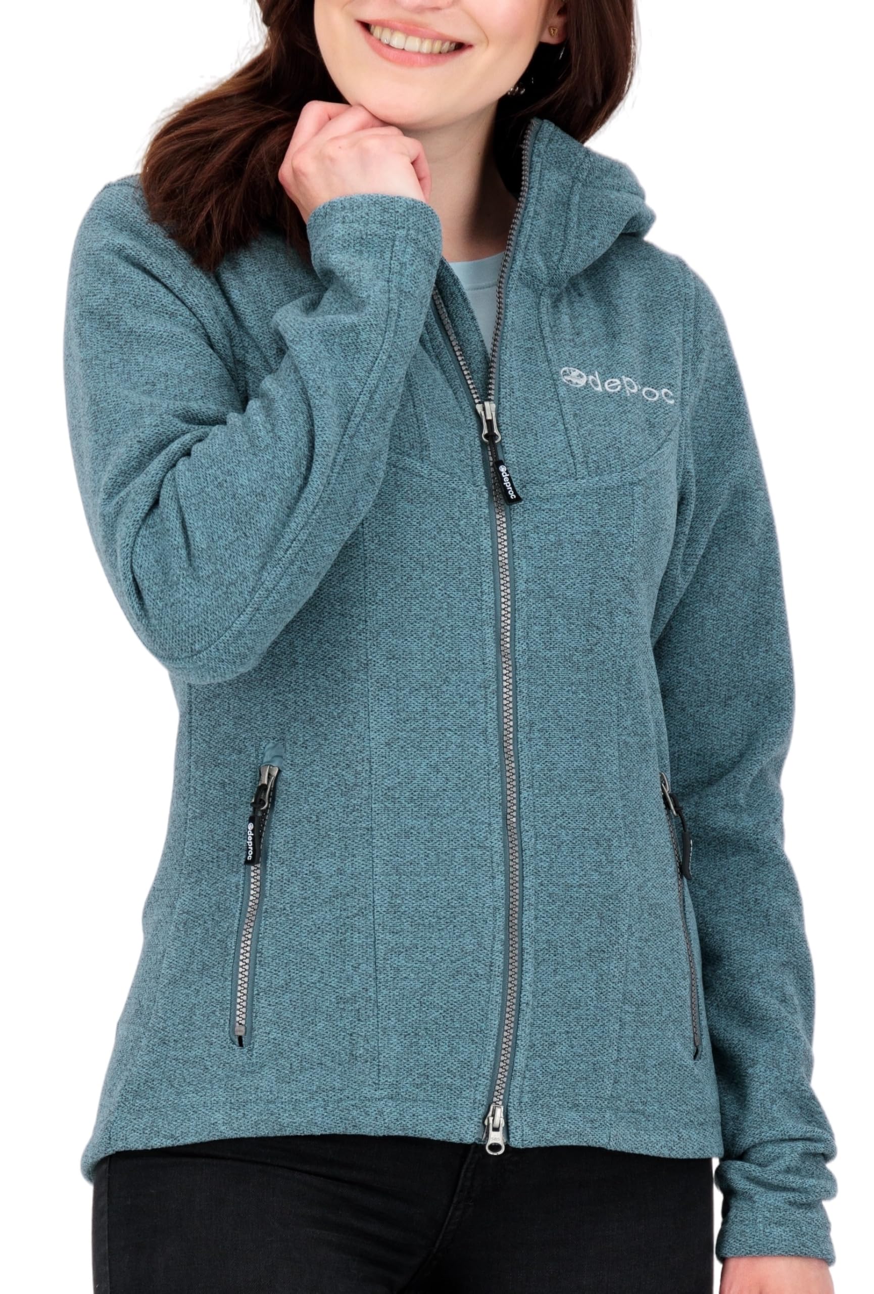 DEPROC-Active Damen Damen Strickfleecejacke mit Stehkragen Übergangsjacke Windbreaker Fleecejacke Wohlfühljacke Glory May Strickfleecejacke (1er Pack)