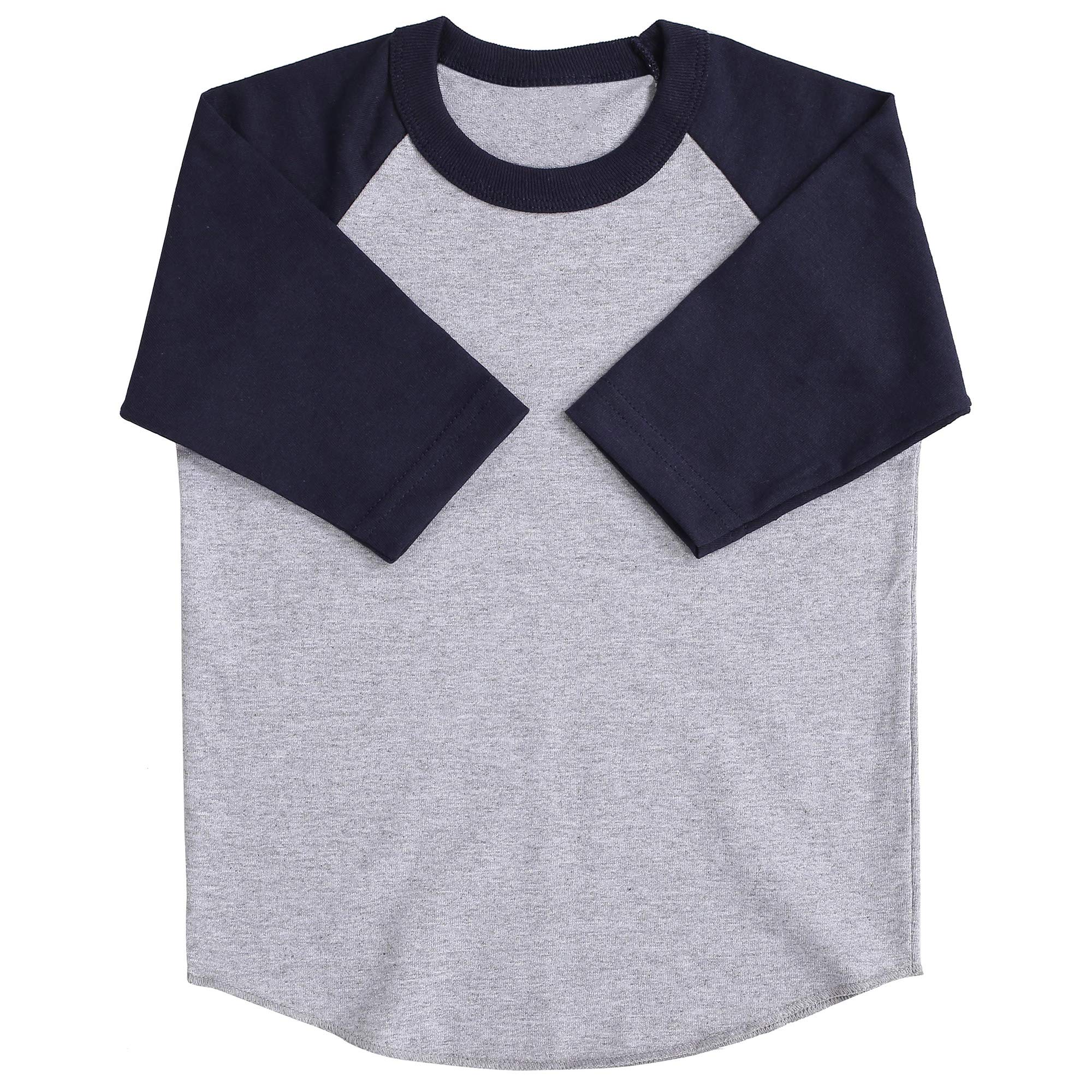 Hat and Beyond Kids Raglan 3/4 Sleeves Baseball T Shirts Baby (M (6-7Yrs 7T), 5ks01_Grey/Navy)