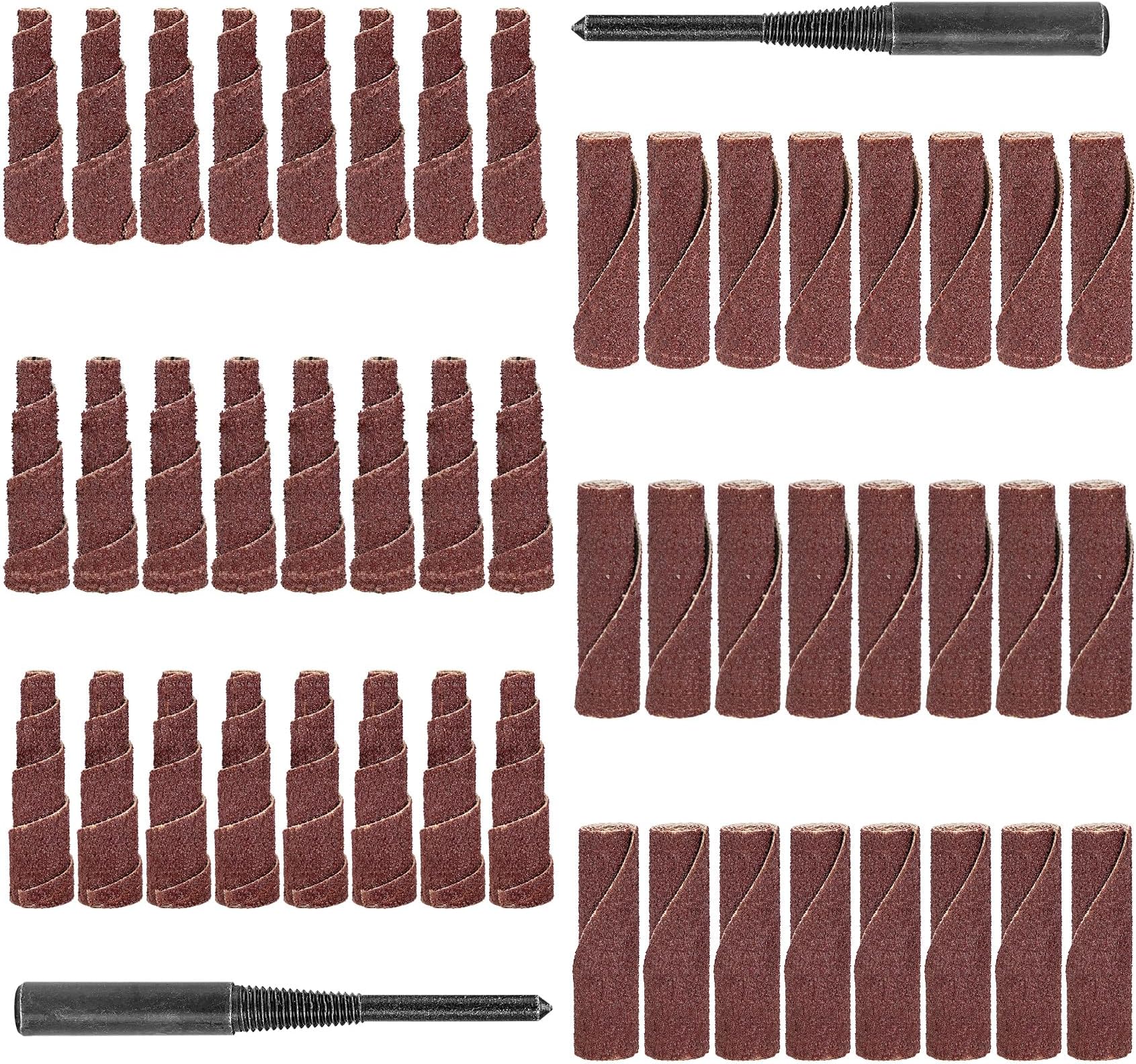BAINUO 50Pcs Sanding Engine Porting and Polishing Assortment Kit, 2inch Cone/Straight Cartridge Roll Port & Polish Set With 1/4inch Sanding Sheets Cylinder Abrasives Head Shank (80/100/120/240 Grit)
