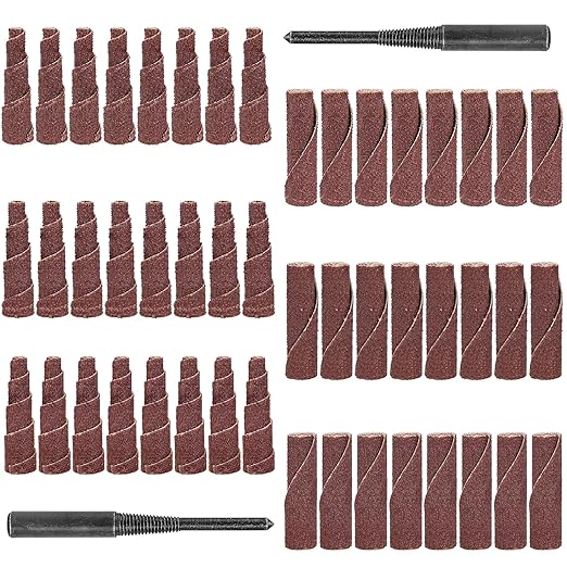 50Pcs 2 Inch Sand Paper Abrasive Cartridge Rolls Cone Cylinder Rotary Flap Disc 1/4" Die Grinder Sanding Disc Grinding Bits Drum Sanders for Wood Metal Fiberglass
