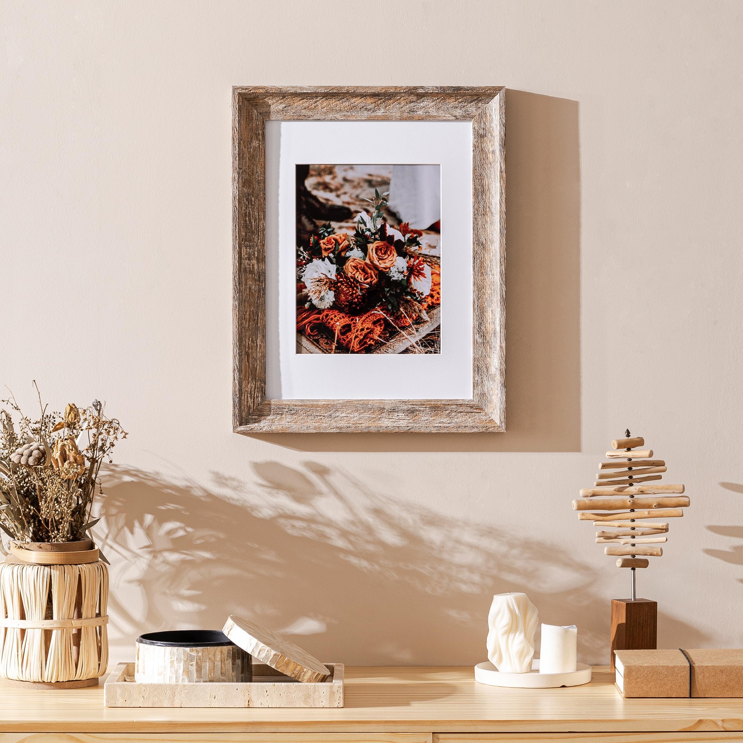 eletecpro 11x14 Vintage Picture Frame, Display Pictures 8x10 with Mat or 11x14 without Mat, 1.3 Inches Thick Farmhouse Photo Frame for Wall Decor