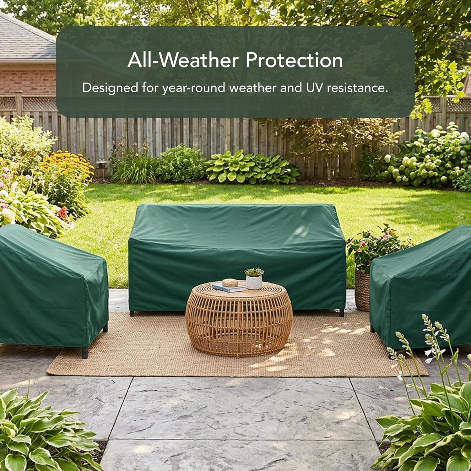 Covermates Classic Outdoor Patio Bench Cover – Durable 12-Gauge Vinyl with Polyester Lining, Elastic Hem & Mesh Vent for Moderate Weather Patio Furniture Protection, 62W x 32D x 34H, Green