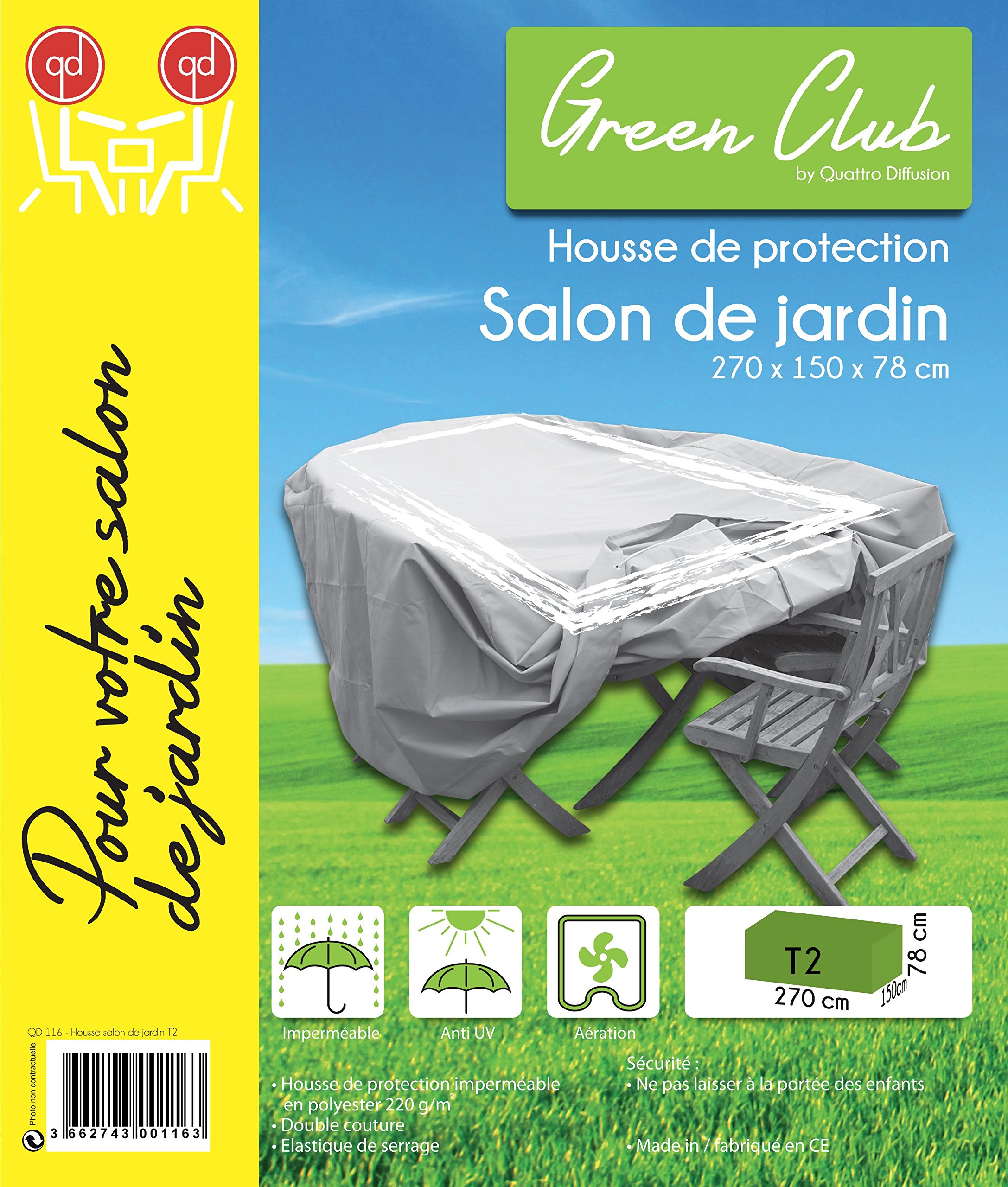 GREEN CLUB Housse de Protection pour Salon de Jardin Ovale Haute qualité Polyester L 270 x l 150 x h 78 cm Couleur Anthracite