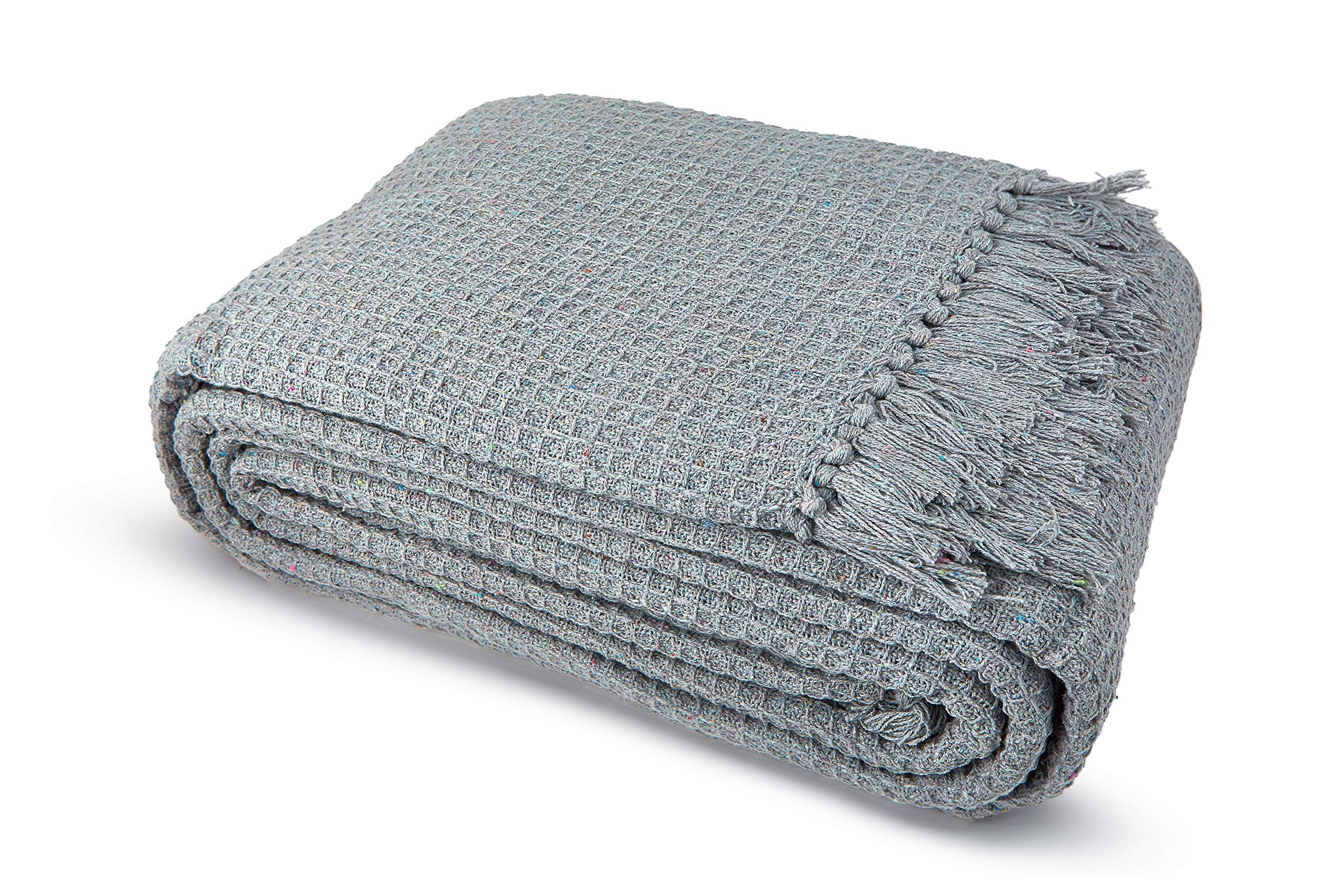 StylemyBedroom 100% Cotton Woven Honeycomb Waffle Sofa/Bed Throw (Grey, 180cm x 254cm (70" x 100"))