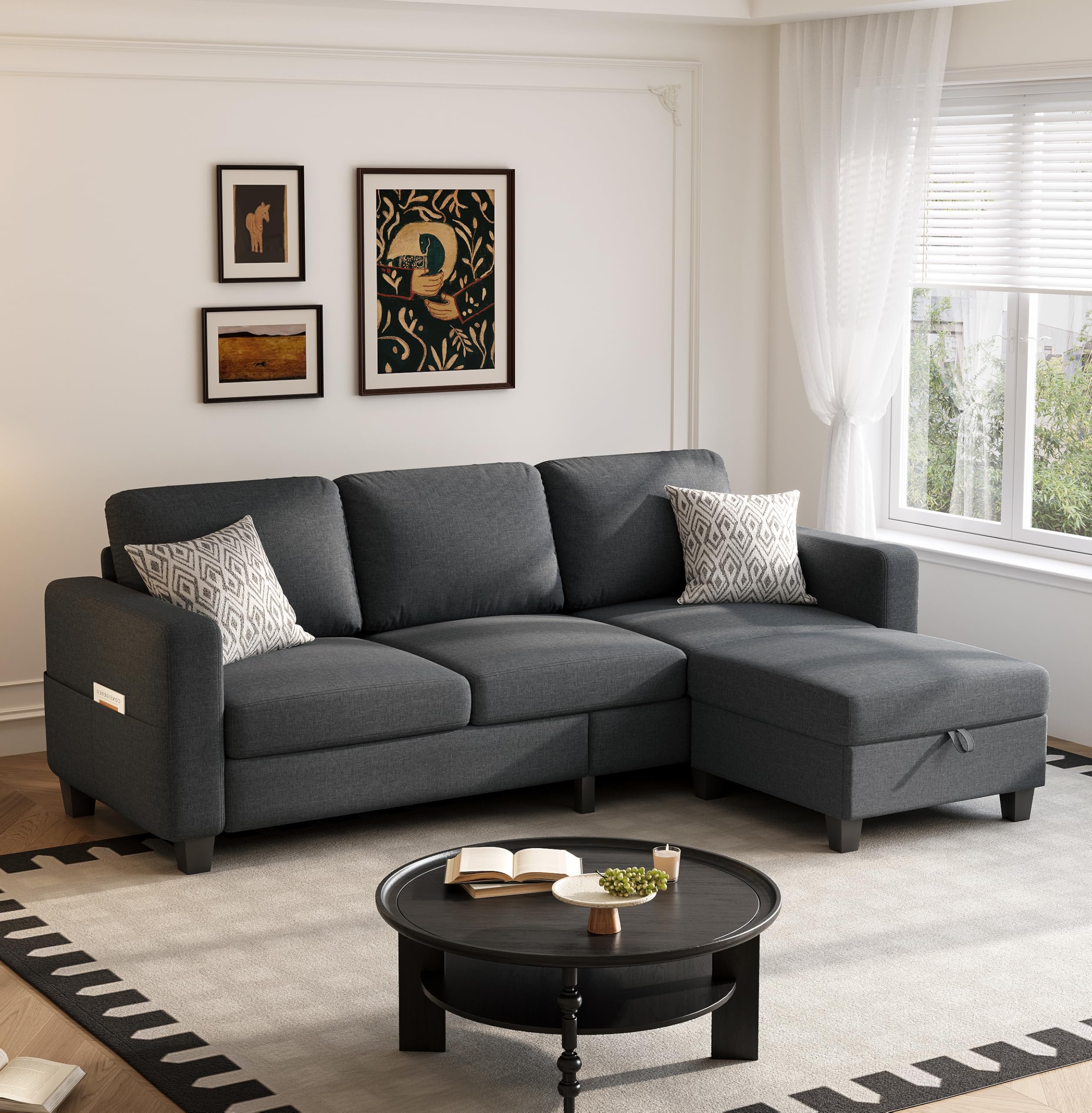 Youmumeub 78' Sectional Sofa Couch with Storage Ottoman