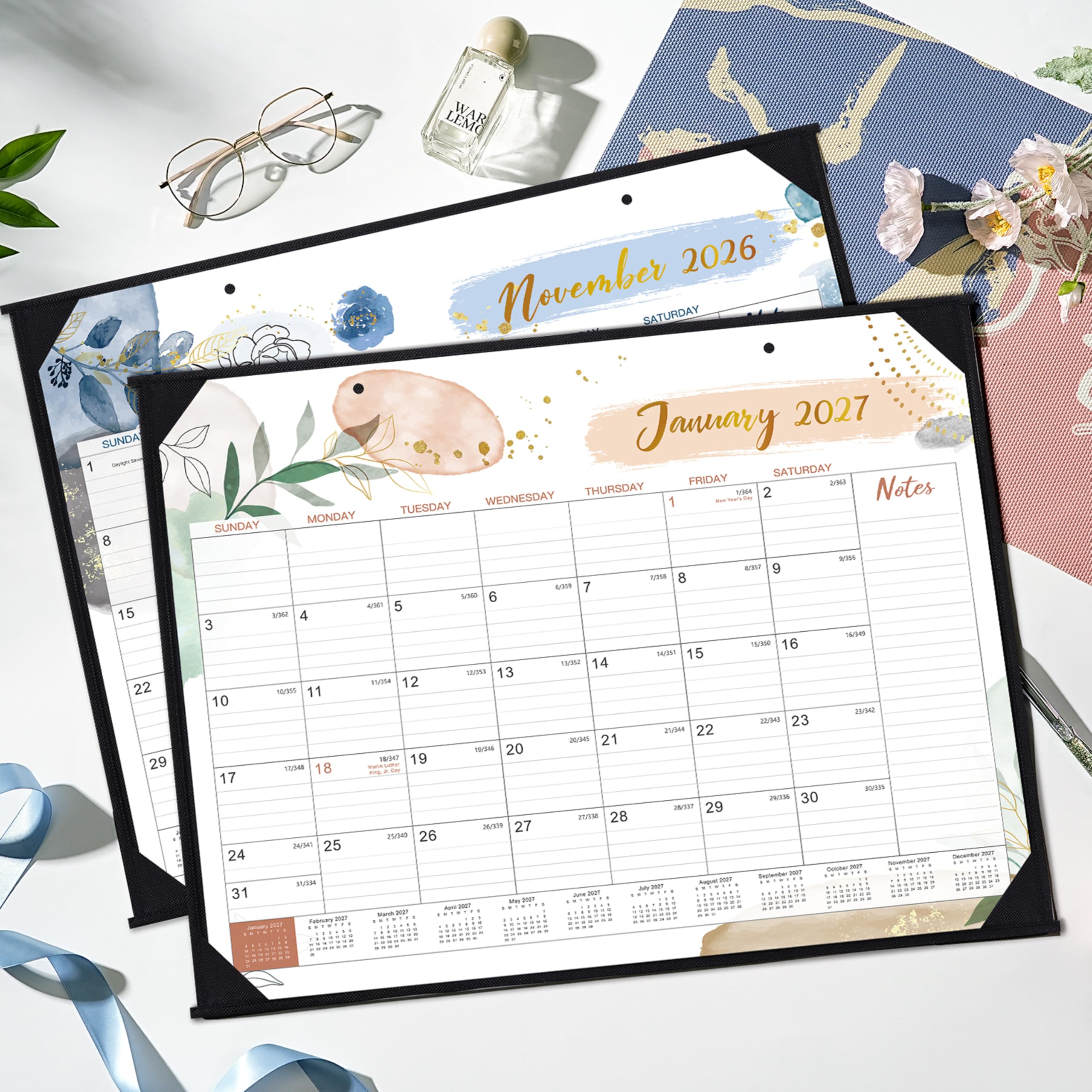 Calendario de escritorio 2025, calendario de escritorio grande 2025, 22 x 17 pulgadas, enero de 2025 a diciembre de 2025, calendario mensual de escritorio y pared, bloques grandes a rayas, notas