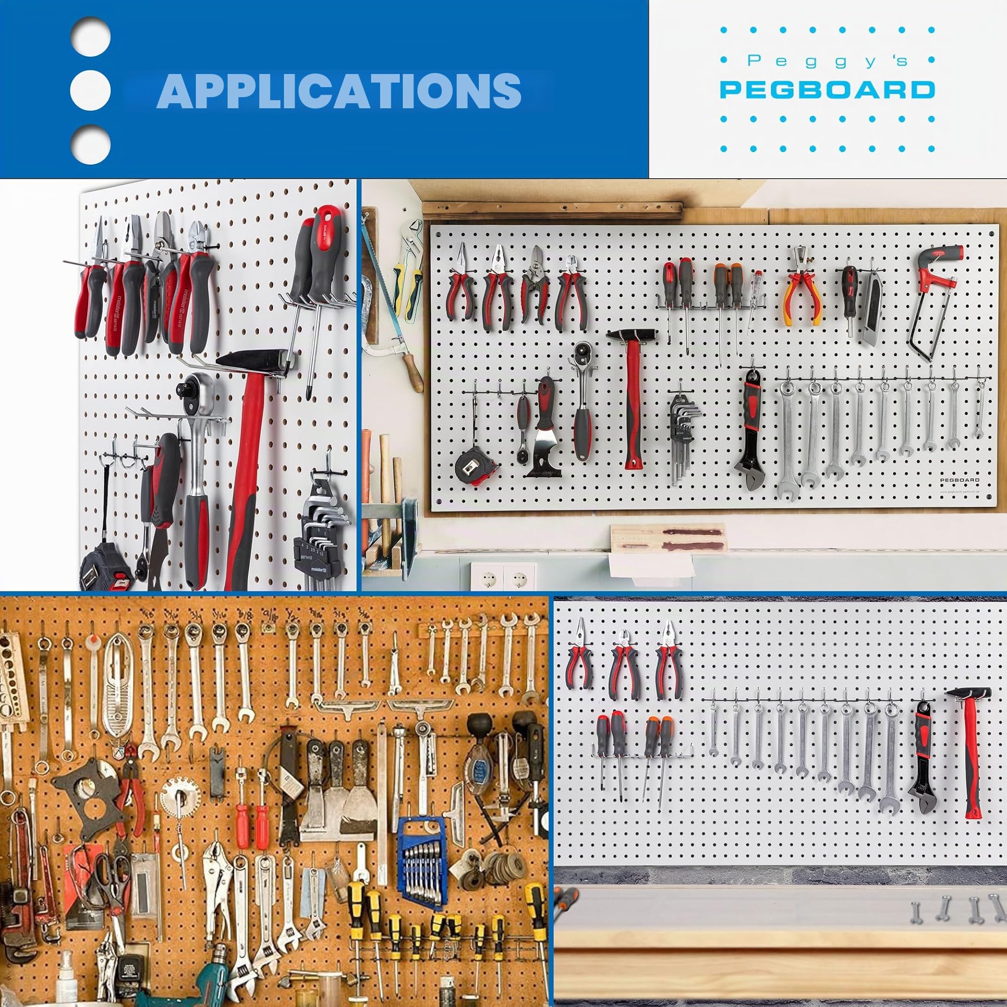 Pegboard Assortiment de 67 crochets muraux perforés pour mur d'outils dans le garage, l'atelier, la cave, l'abri de jardin, la salle de gym ou la cuisine