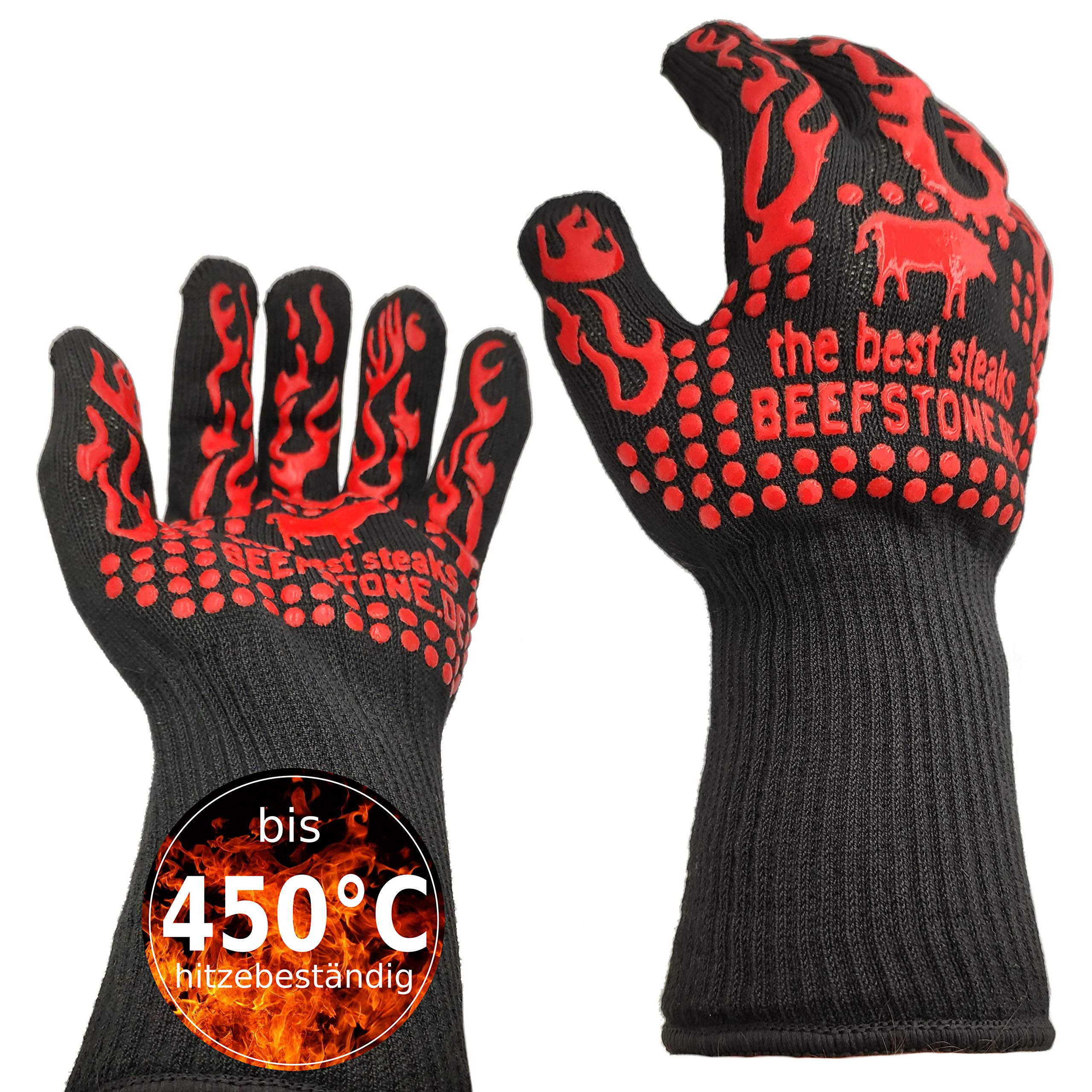 Paire de gants ignifuges pour barbecue, résistants à la chaleur jusqu'à 450 °C, lavables, en silicone, fibre Deyan, coton, 34 cm