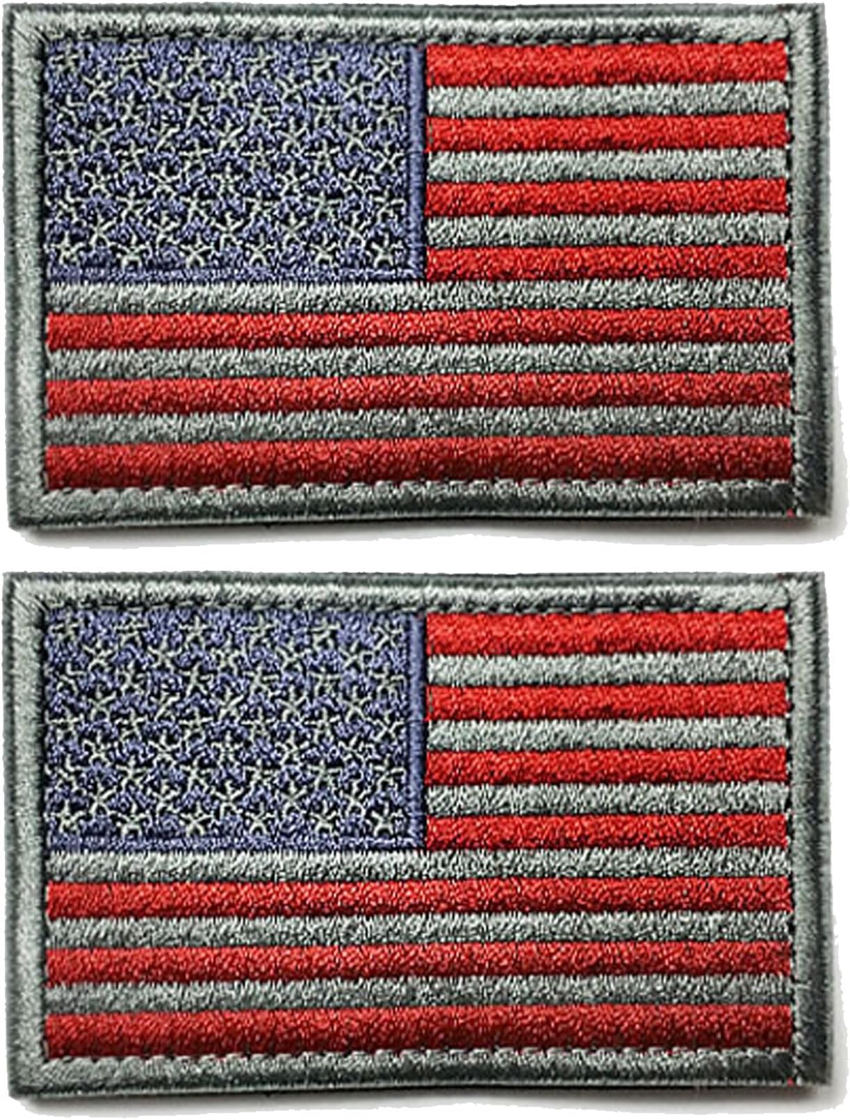 Ogrmar Tactica American Flag Embroidered Patch USA United States of America Military Uniform Emblem Pack of 2 (Grey and red)
