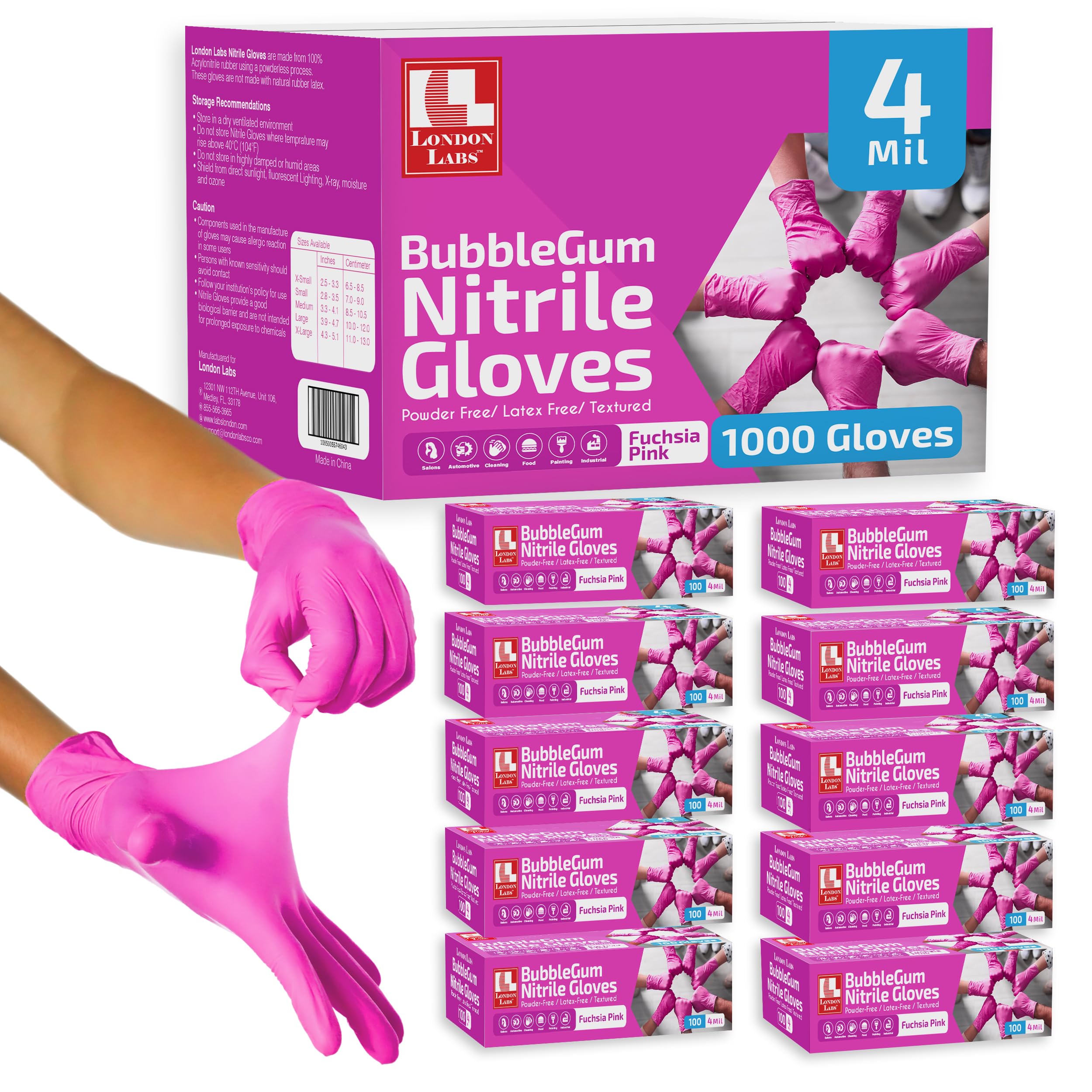 London Labs Pinke Handschuhe, 1000 Stück, Größe XS (1000 Stück)