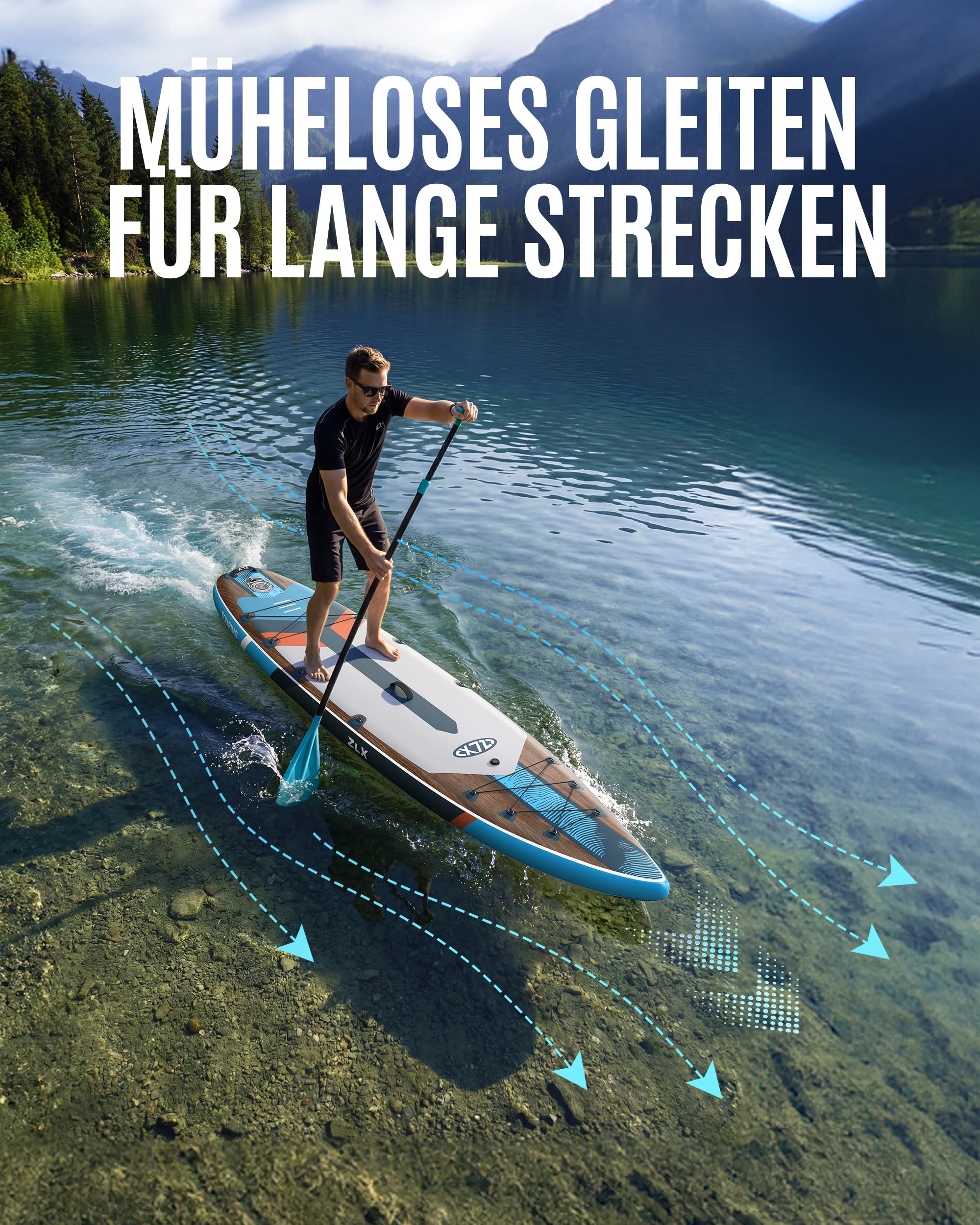 ZLX Stand Up Paddling Board 350x83cm, anfängerfreundliches SUP Board mit Abnehmbarer Mittelfinne für Stabilität oder Geschwindigkeit, Touren Stand Up Paddle für alle Könnerstufen, 200kg Tragkraft