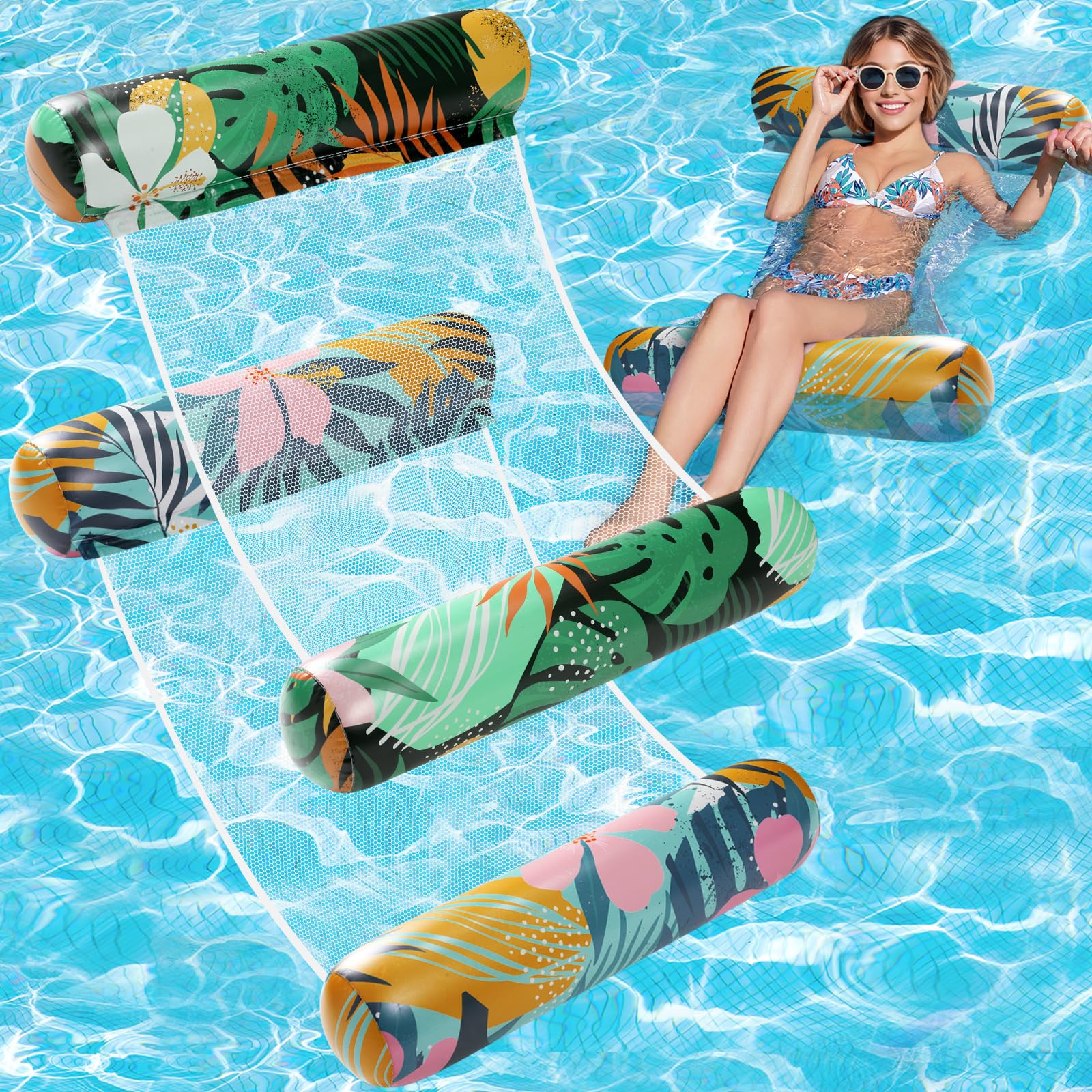 2 Pack Pool Floats Adult - 4-in-1 Pool Floats Hammock, Drifter, Lounge Chair, Saddle, Inflatable Non-Stick PVC Material Pool Float for Vacation