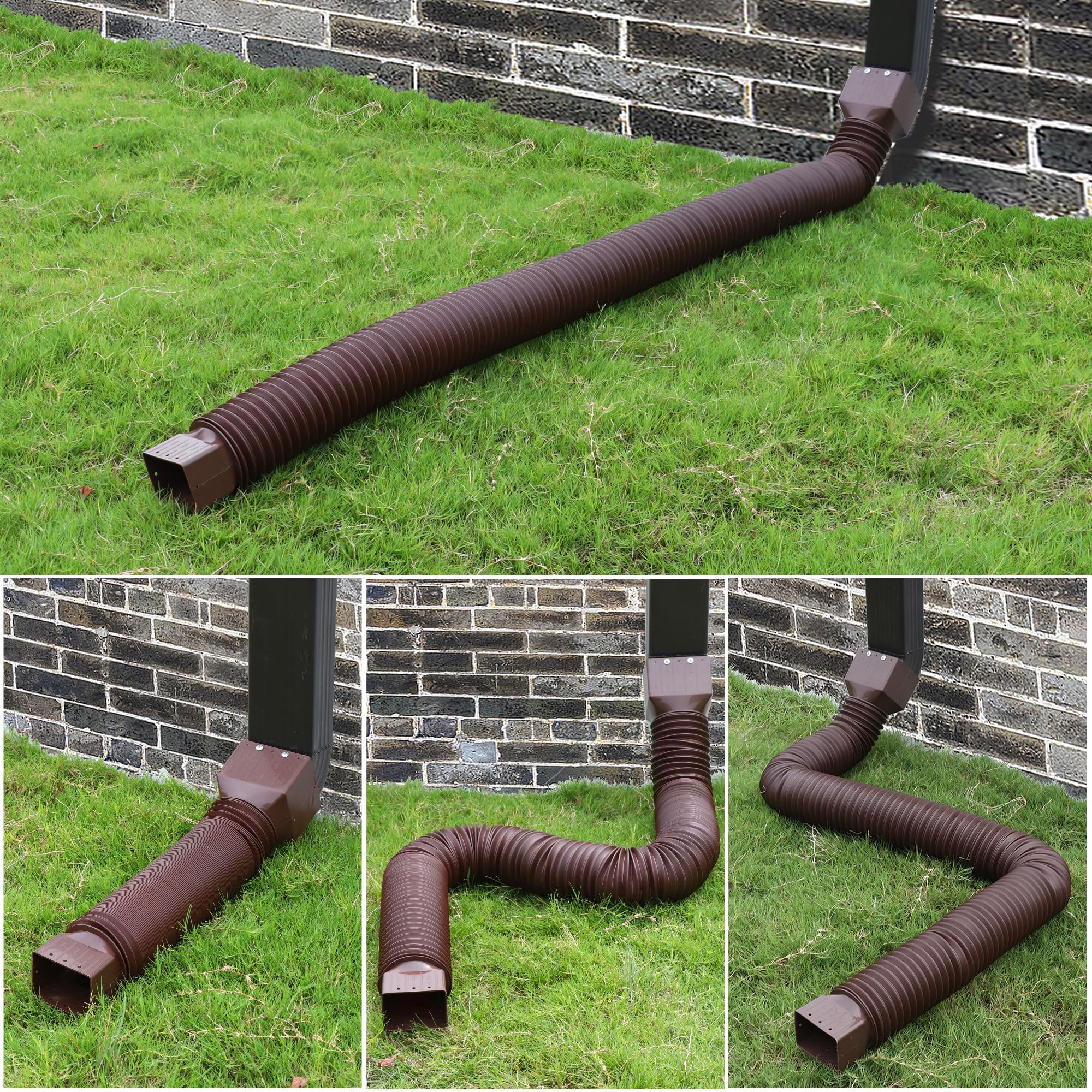 Confezione da 2 estensioni flessibili per grondaia, estensori flessibili per scarico, set di estensioni per scarico dell'acqua piovana, connettore per grondaia, con mini connettore (marrone)