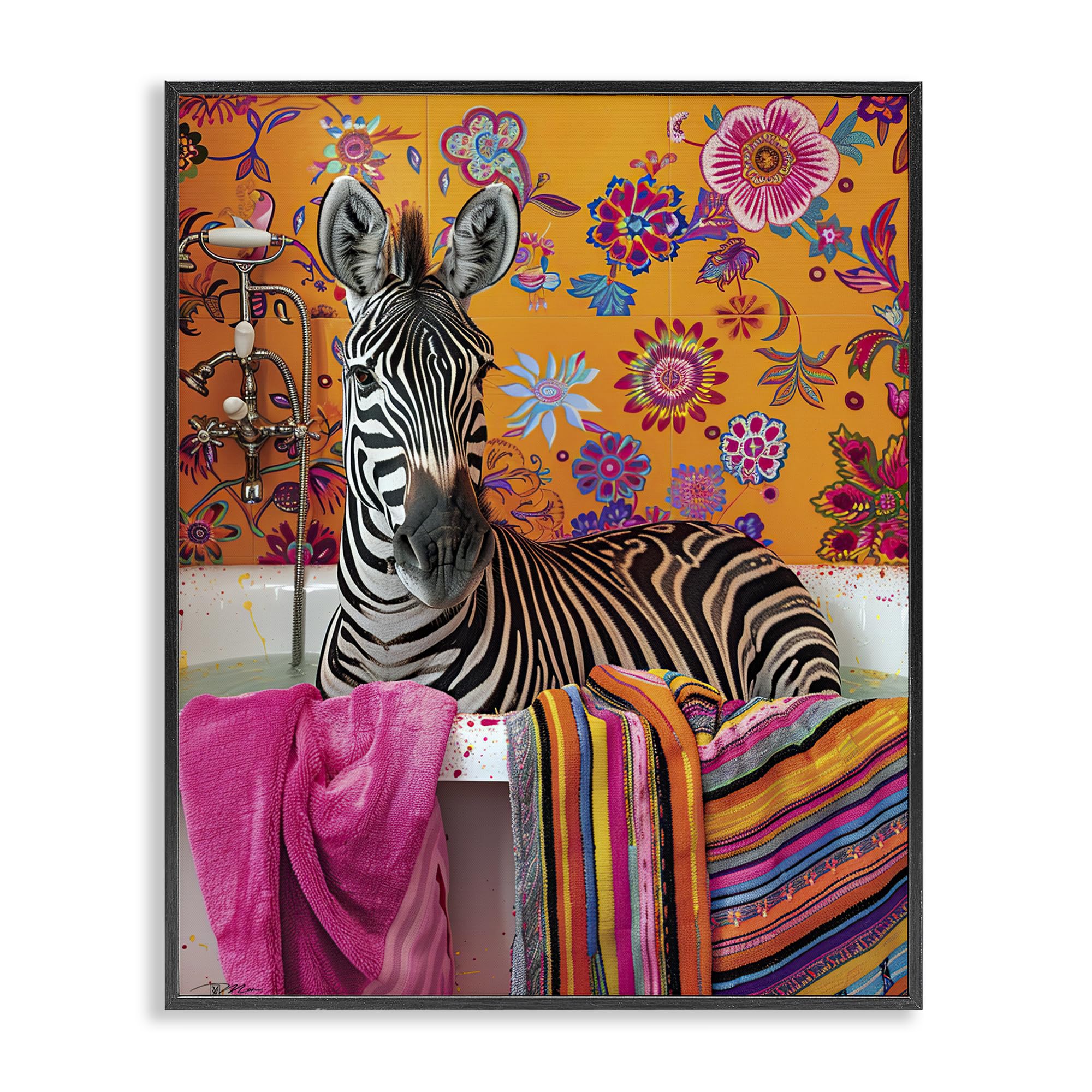 Zèbre serviette colorée Stupell Industries tableau encadré déco murale 35,6 x 27,9 cm