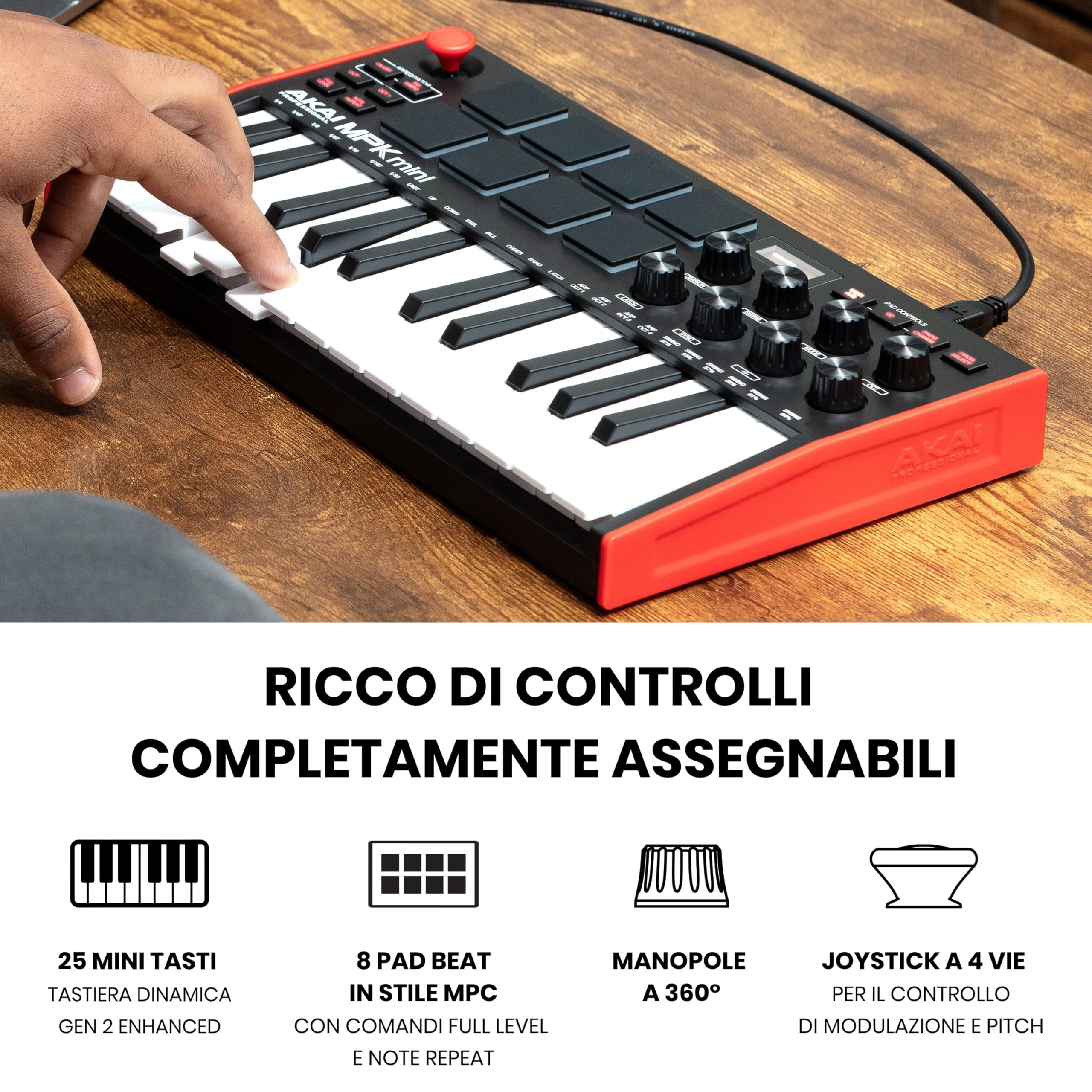 Akai Professional MPK Mini MK3 - Tastiera MIDI Controller USB a 25 Tasti con 8 Drum Pad Retroilluminati, 8 Manopole, Software e Native Instruments Sound Package (NKS Integration)