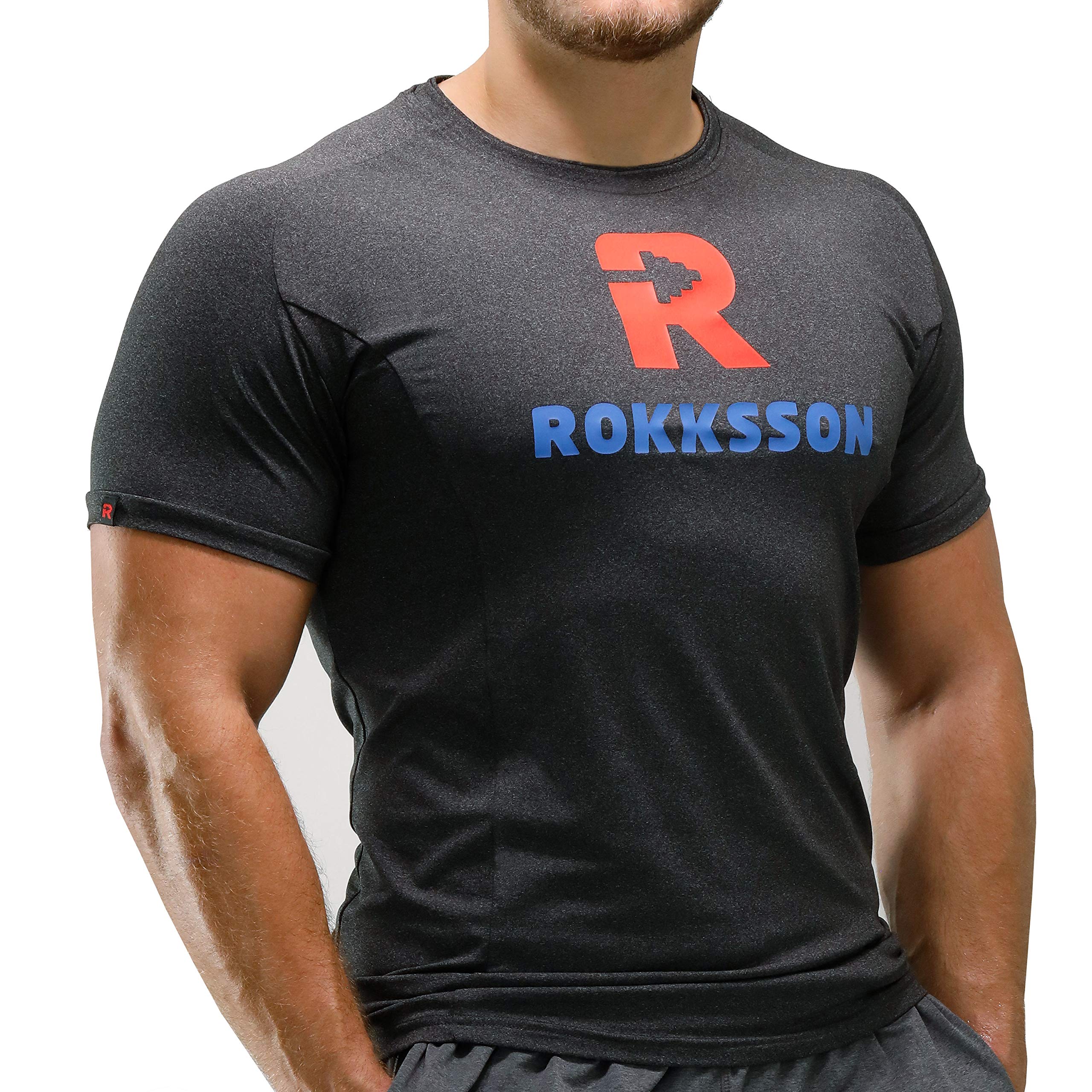 Maglietta fitness da uomo a maniche corte, slim fit, per bodybuilding, crossfit, allenamento e allenamento, traspirante e ad asciugatura rapida, 88% poliestere, 12% elastan, grigio scuro