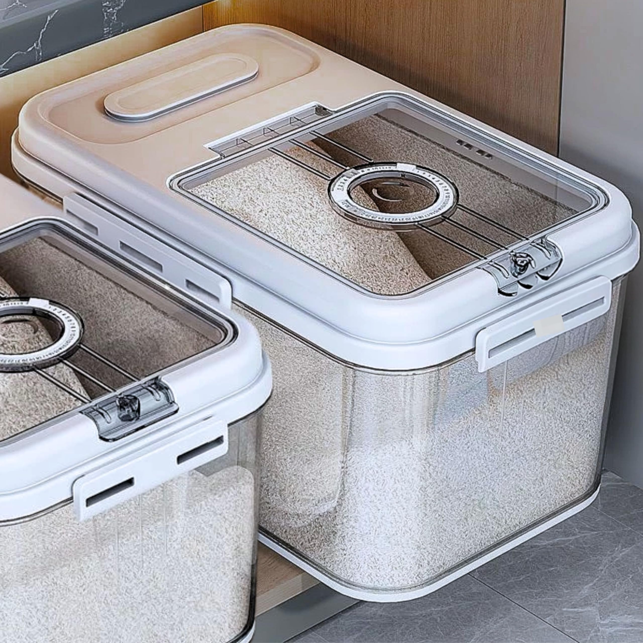 KAYTOS Rice Storage Container | Air Tight Transparent Bpa Free Plastic Containers | Dal Pulses Cereal & Flour Airtight Lock Dispenser Box | Large & Big Size Modular Home Organizer (2 Medium)