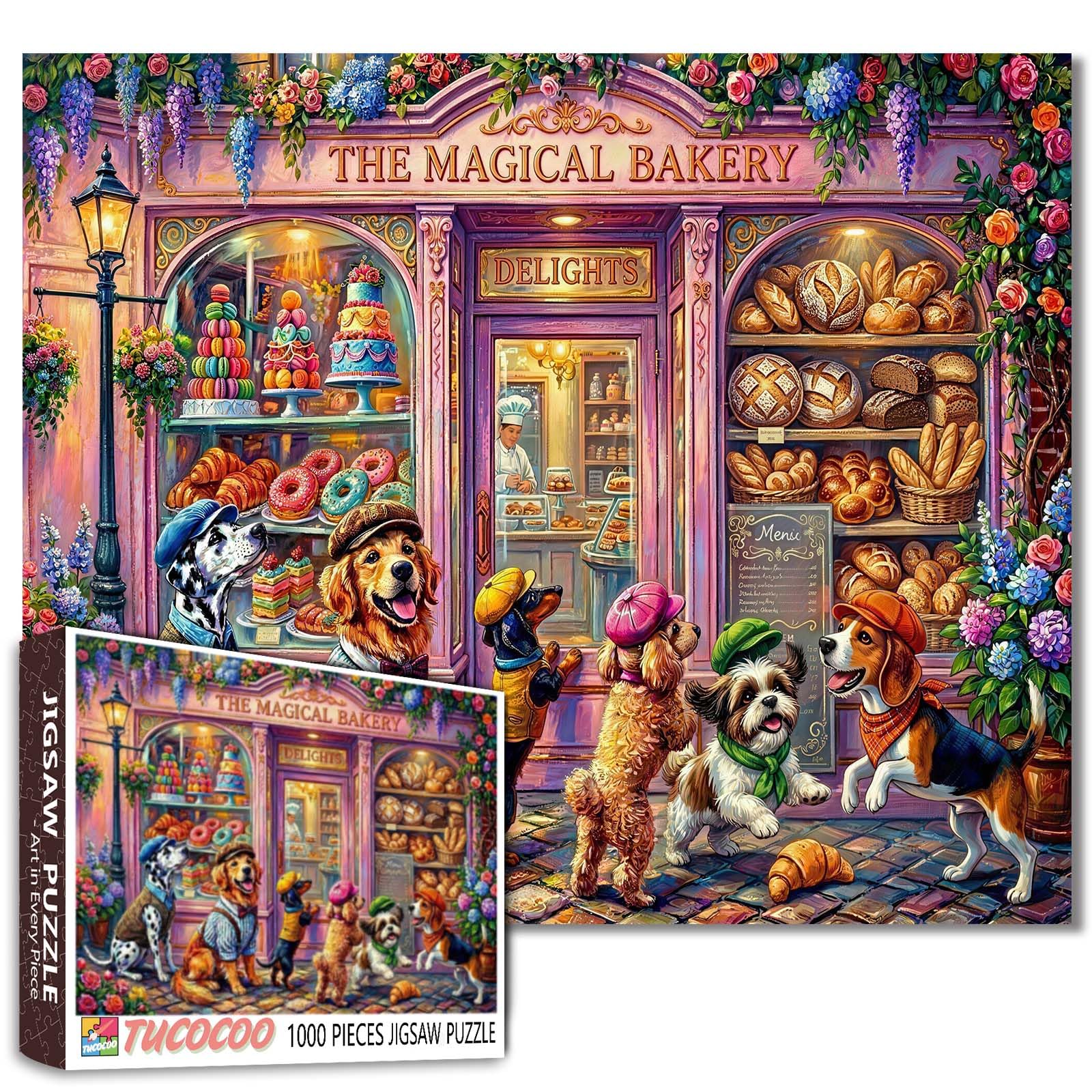 Cute Dogs Bakery Puzzle 1000 Pieces for Adults Puppies Bread Cakes and Desserts Colorful Jigsaw Puzzle Whimsical Street Scene Puzzles 19.7 x 27.6 Inches Fun Brain Teaser Gift Idea Home Decor โ image 1