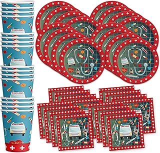 Medical- Doctor & Nurse Birthday Party Supplies Set Plates Napkins Cups Tableware Kit for 16
