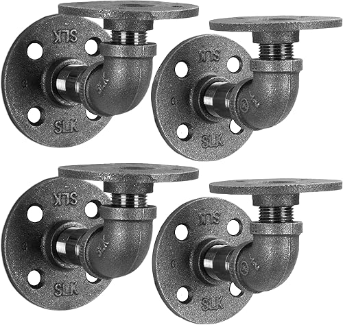 Miniatura 1 de PIPE DECOR Soportes de estante de tubería industrial, 2 pulgadas, paquete de 4  Accesorios flotantes de doble brida montados en la pared, juego de