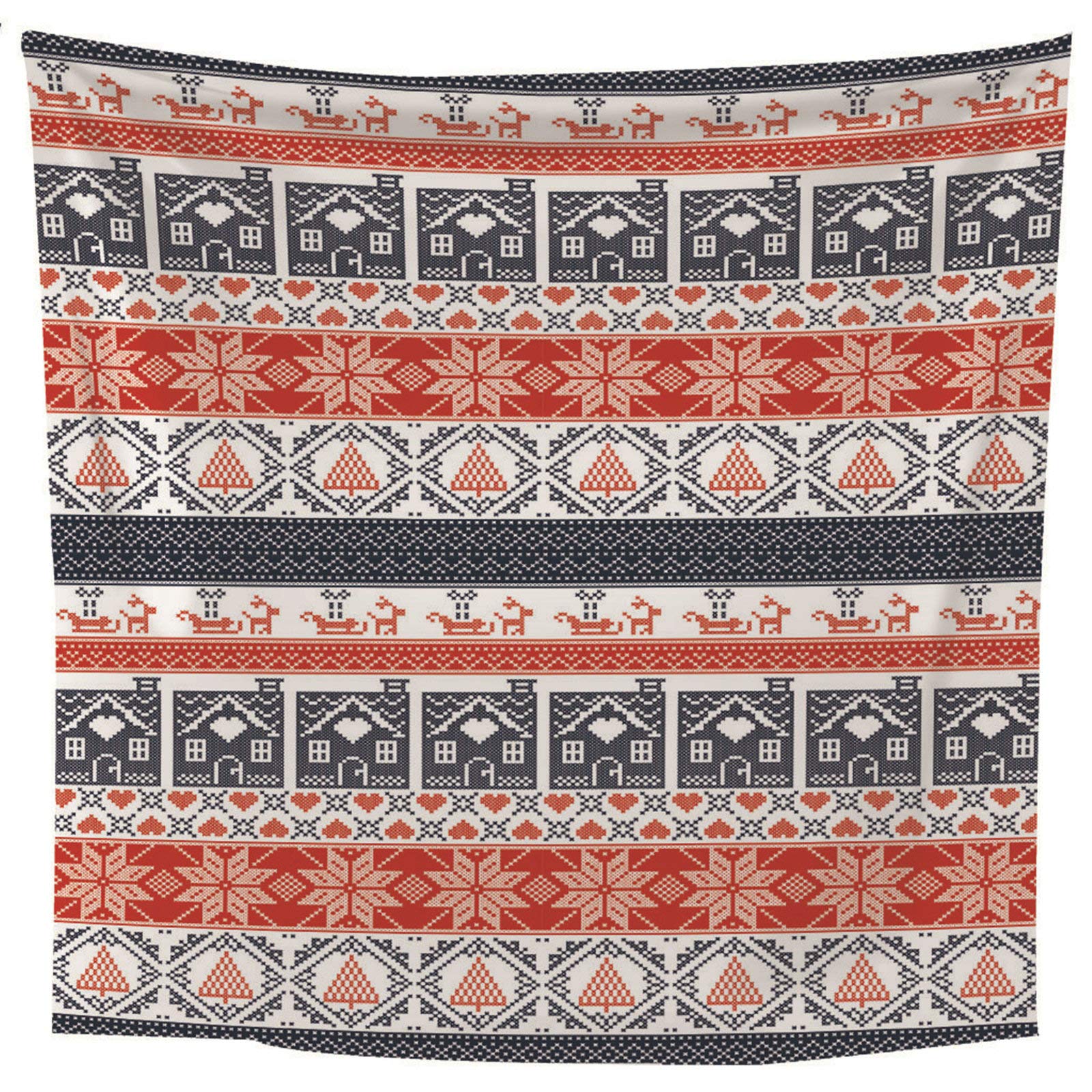 KnSam Dywan na ścianę, gobelin, ozdoba na ścianę, do salonu, dekoracja domowa, z poliestru, retro kwiaty i dom czerwony 350 x 256 cm