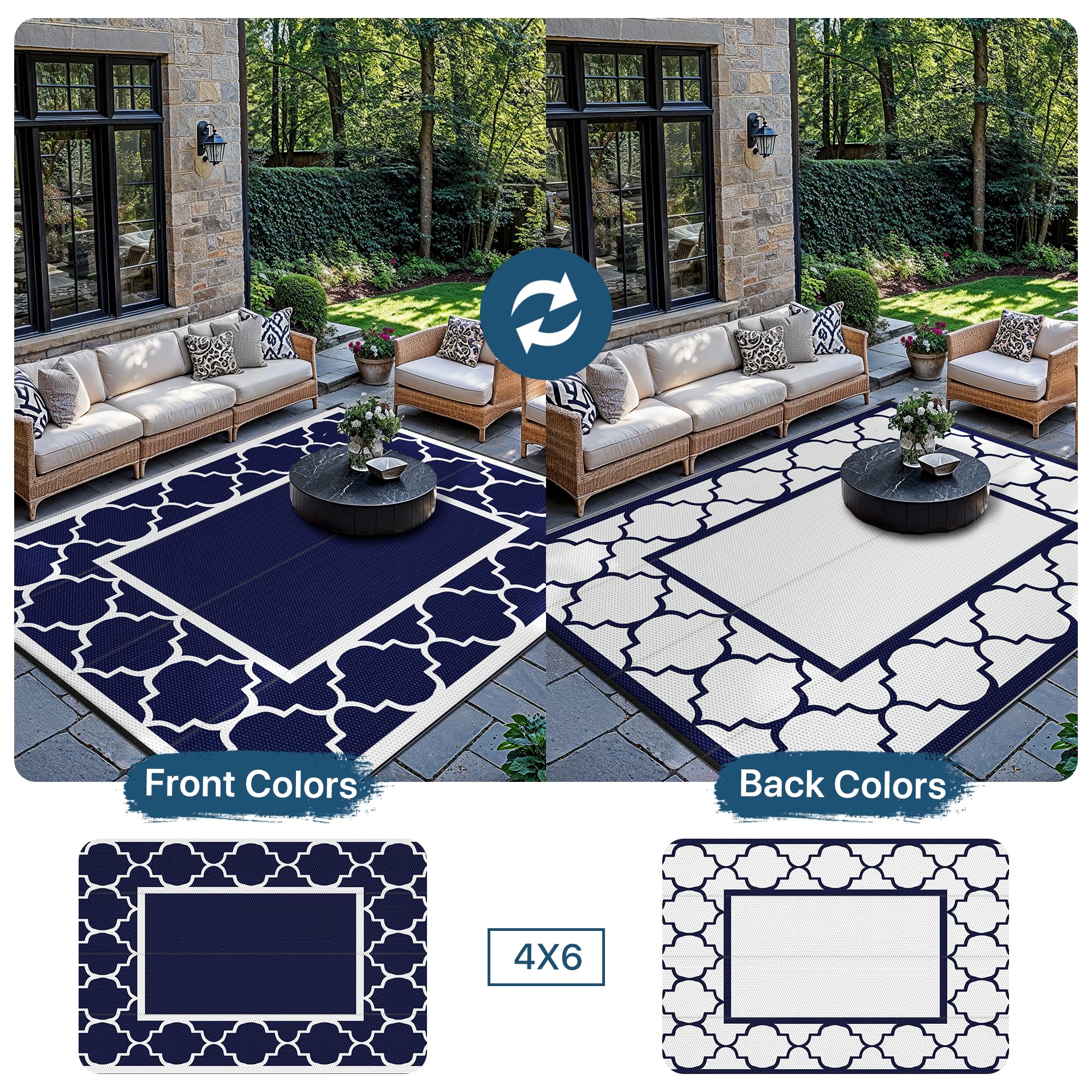 GENIMO Outdoor Rug 120x180cm, Garden Rugs Waterproof Reversible Plastic Carpet, Washable Outdoor Mats for RV Patio, Camping - Image 3