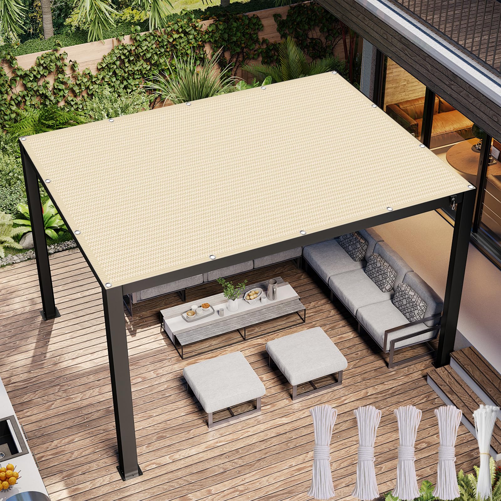 Voile d'ombrage rectangulaire protection solaire anti-UV 350x390 crème