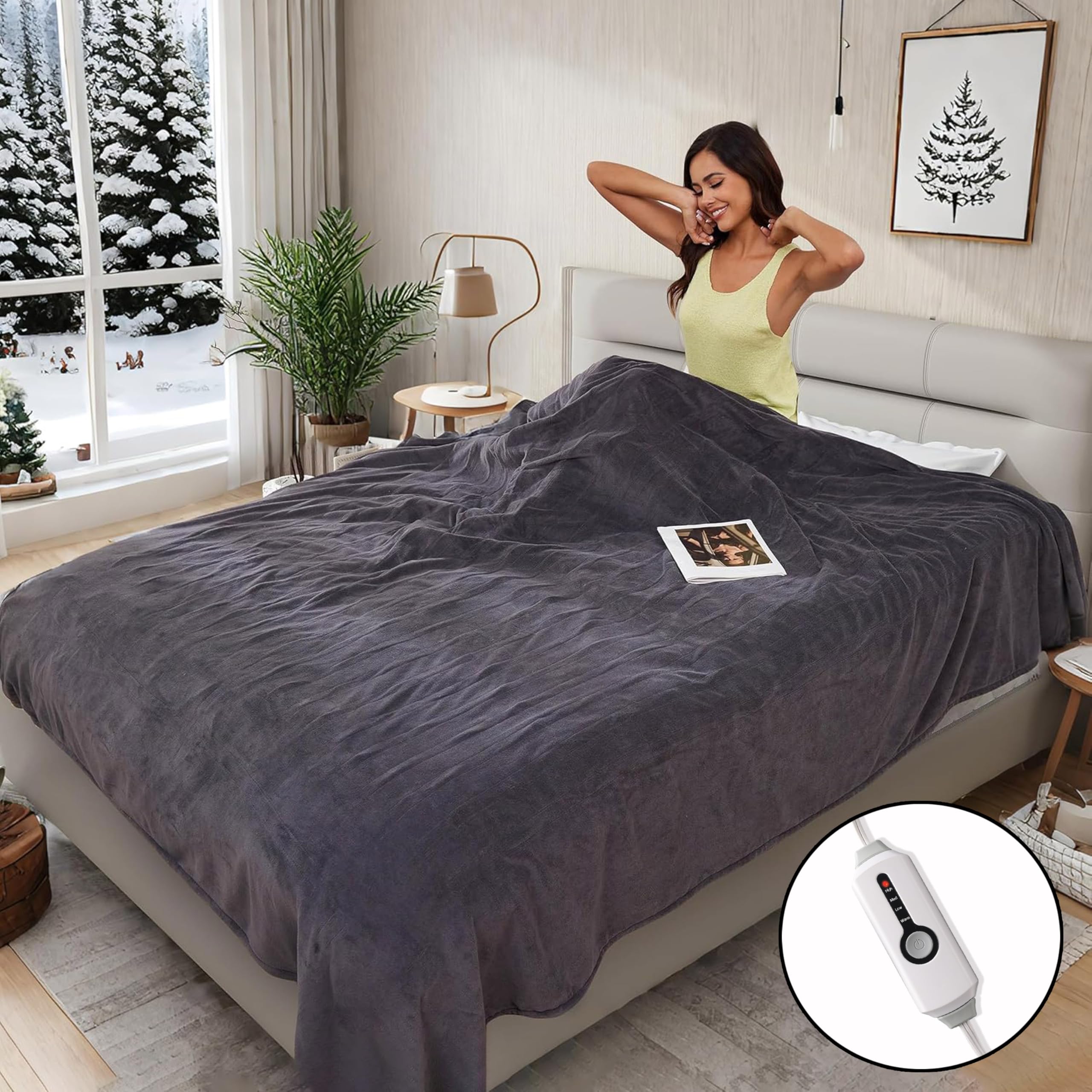 Electric Heated Blanket 72"x84" Full Size, Soft Coral Fleece with 4 Heating Levels and 10 Hours Auto-Off, Machine Washable, Cozy Plush Fabric for Home, Dark Gray 001-dark Grey Full Size(72"x84")
