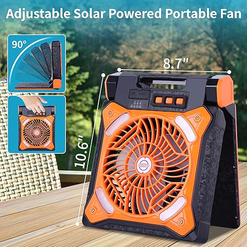 Miniatura 6 de Ventilador solar recargable con batería solar recargable con linterna LED, banco de energía plegable, ventiladores personales USB para viajes al