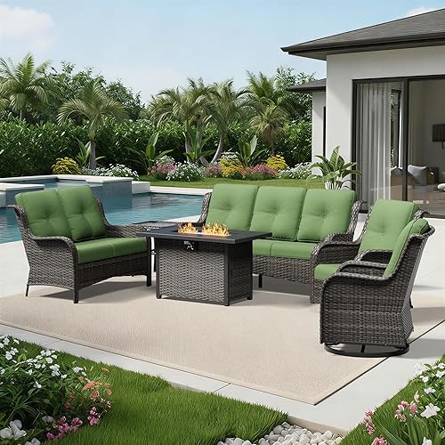 Miniatura 88 de Joyside Silla mecedora giratoria para exteriores para patio, mecedora de mimbre para exteriores con cojines de tela de olefina adecuada para porche