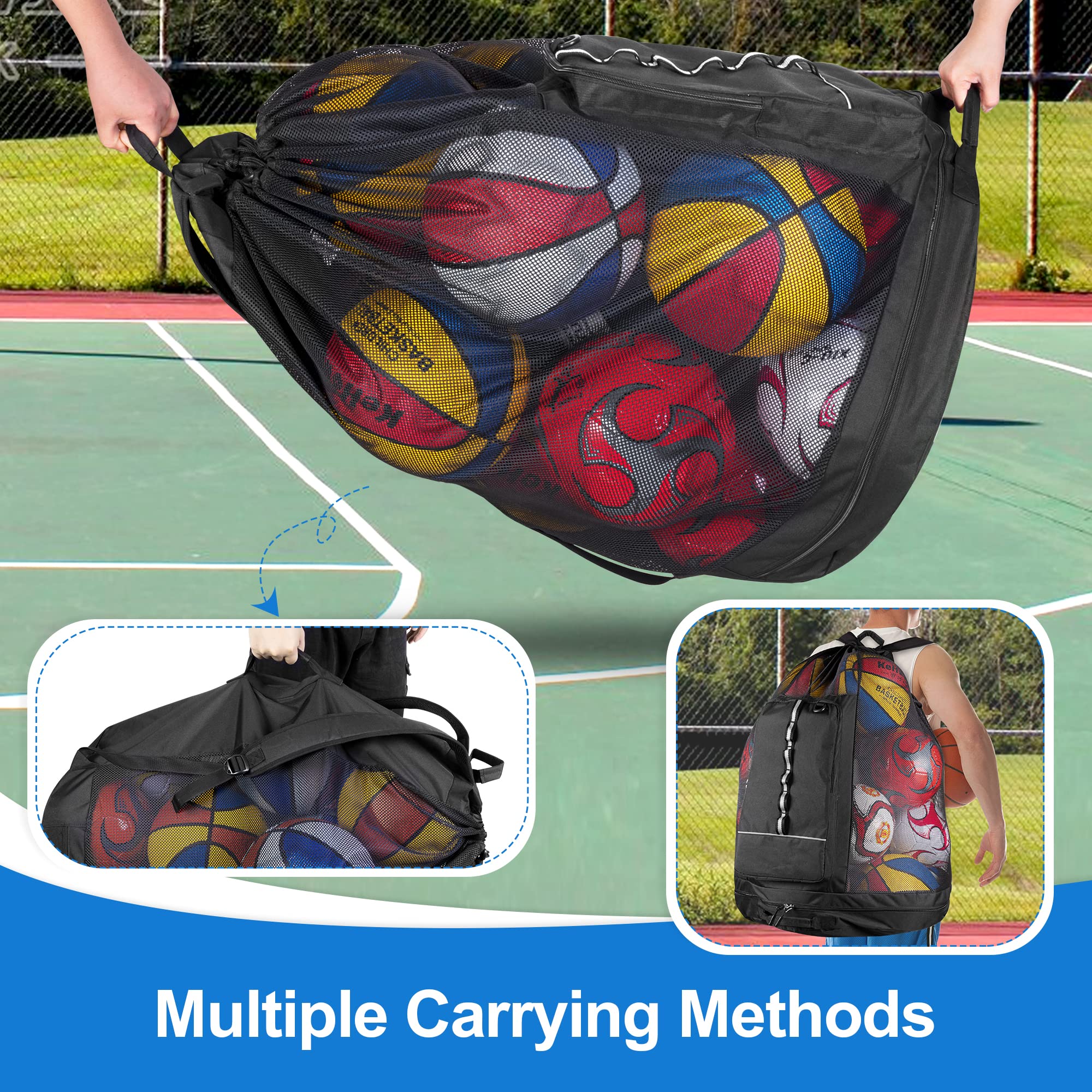 GOBUROS Borsa a rete per palloni da calcio, pallacanestro, con spallacci e tasca frontale, per pallacanestro, calcio, pallavolo, rugby e sport in spiaggia