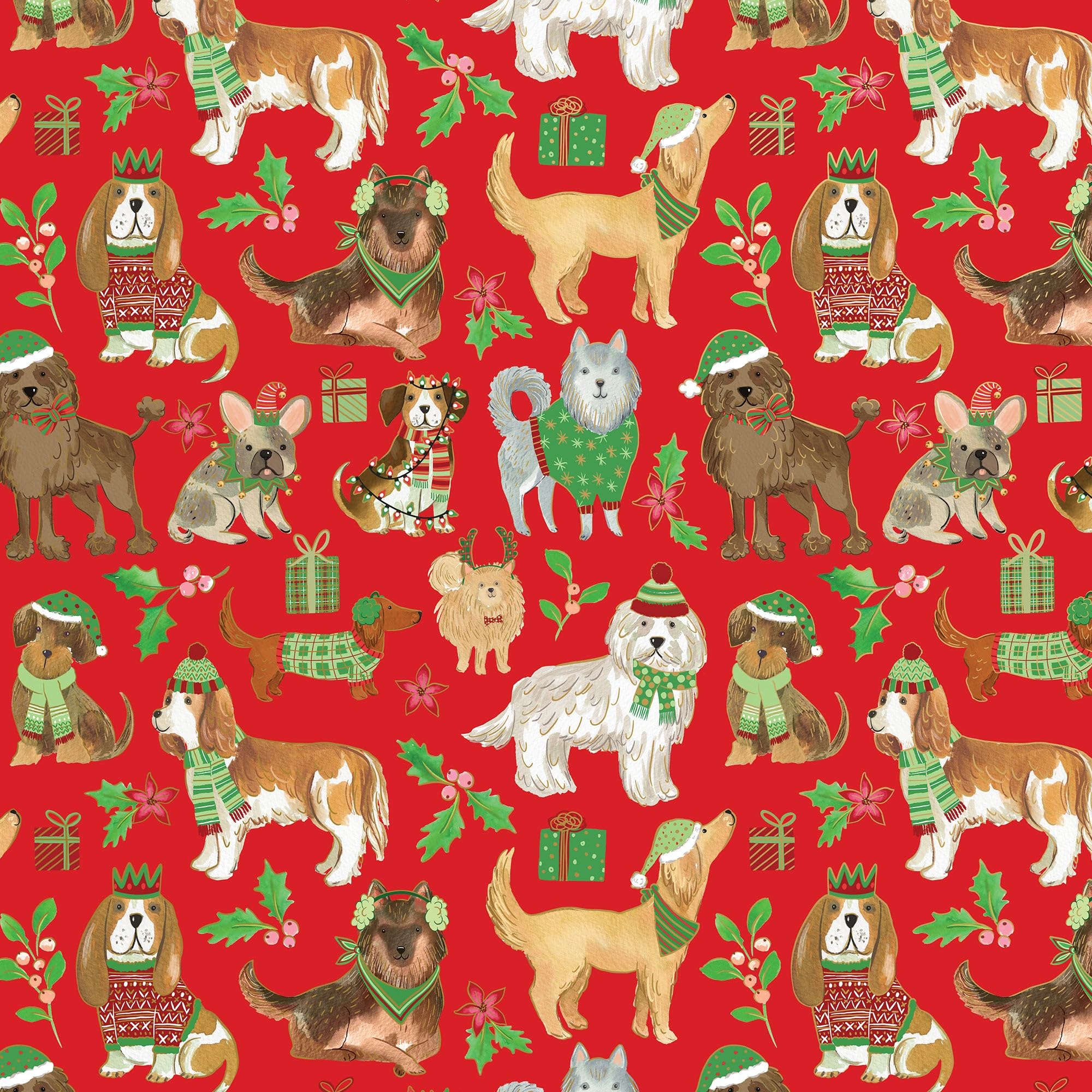 Jillson Roberts Bulk Chstmas Gift Wrap, Canine Christmas, Quarter Ream 208 feet x 30 inches